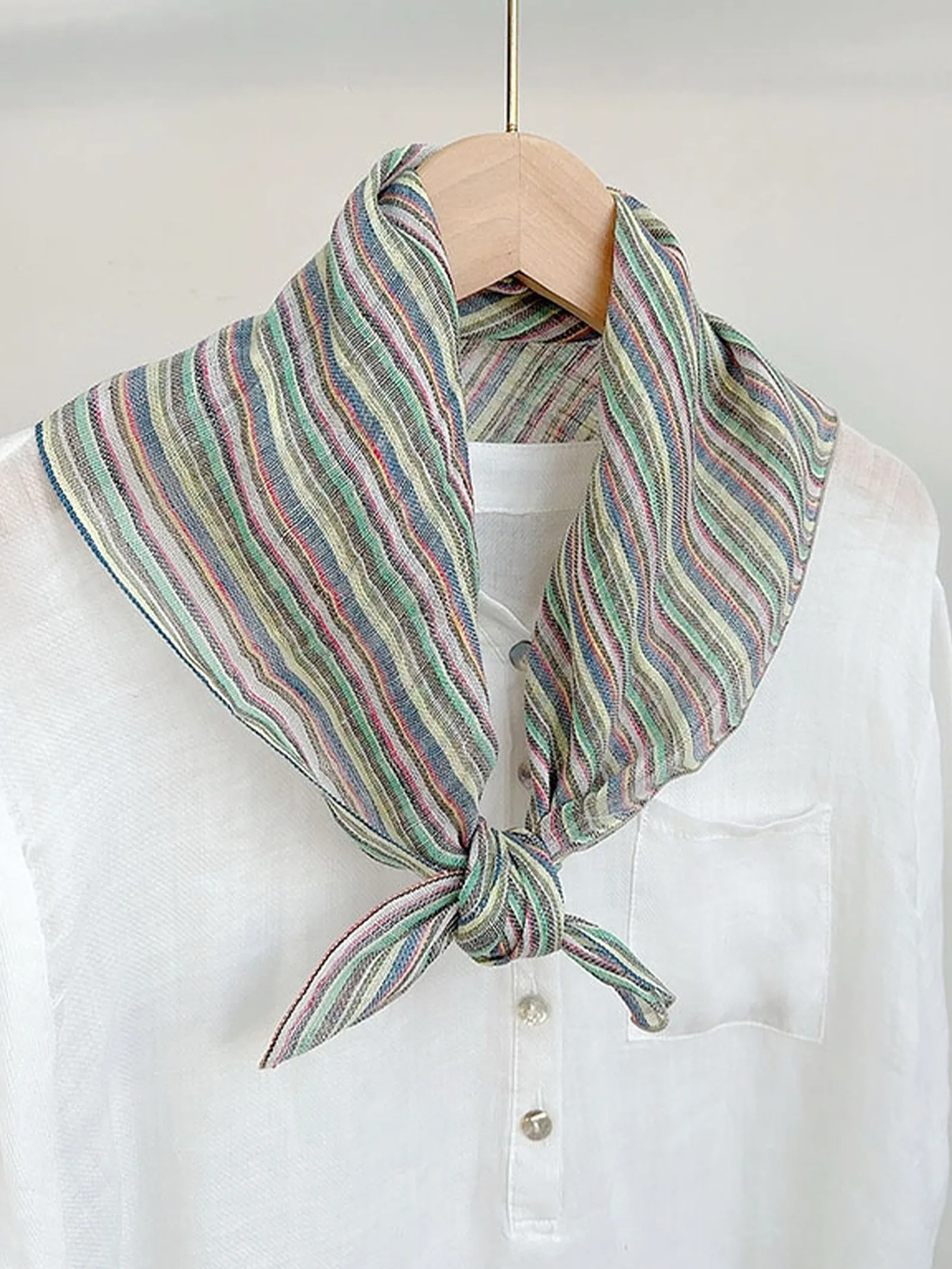 100% Linen Striped Woven Light Square Scarf sold by Lintico product image thumbnail 3