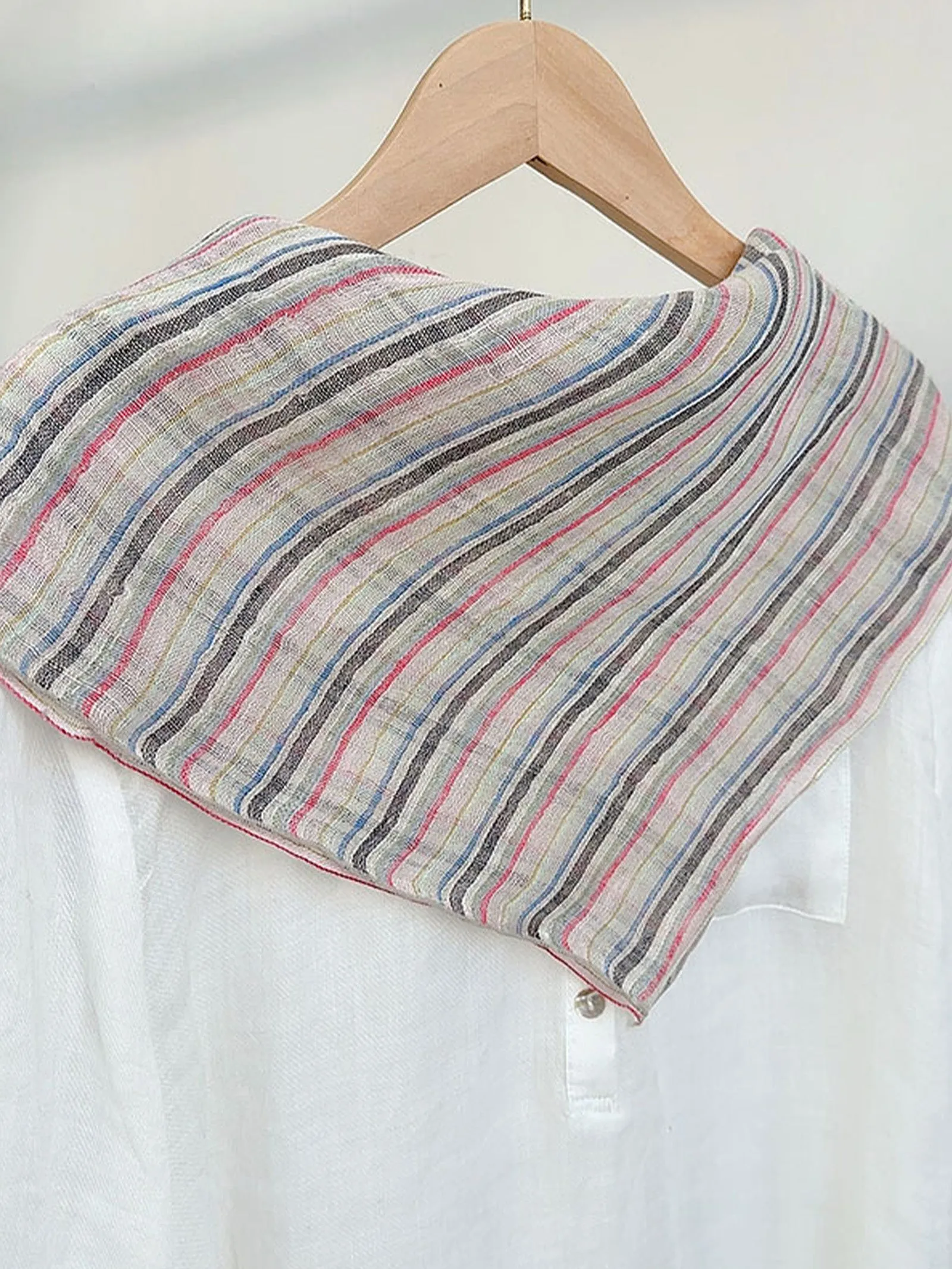 100% Linen Striped Woven Light Square Scarf sold by Lintico product image thumbnail 2