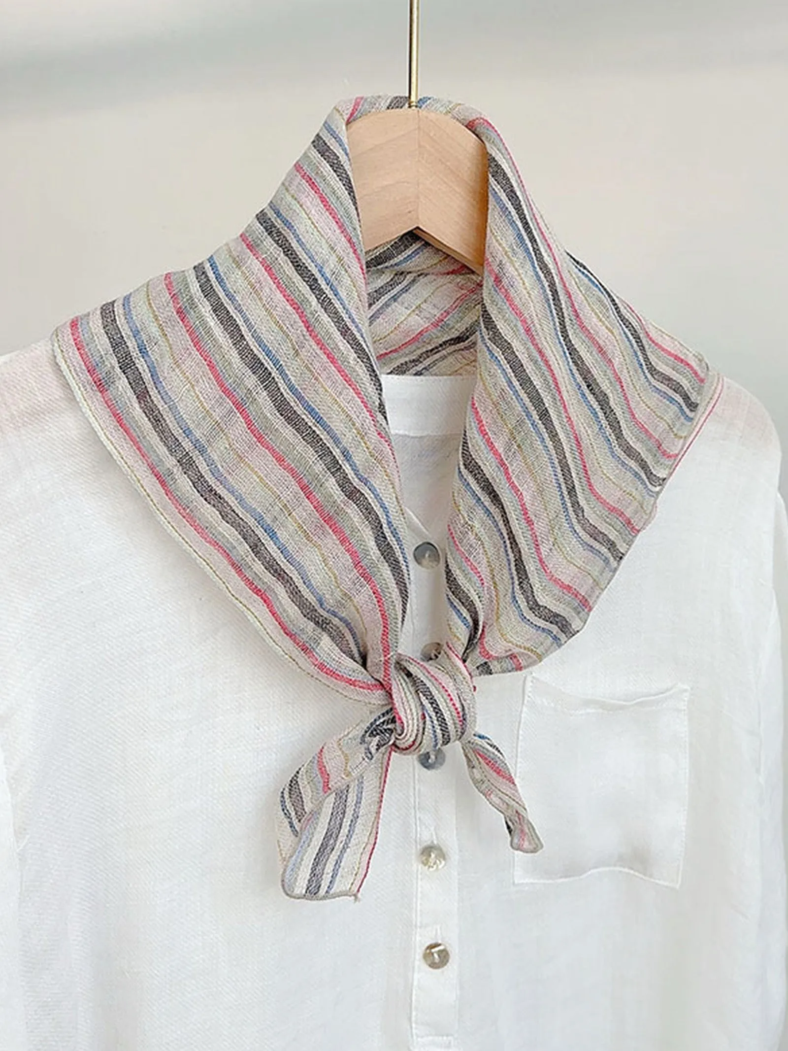 100% Linen Striped Woven Light Square Scarf sold by Lintico