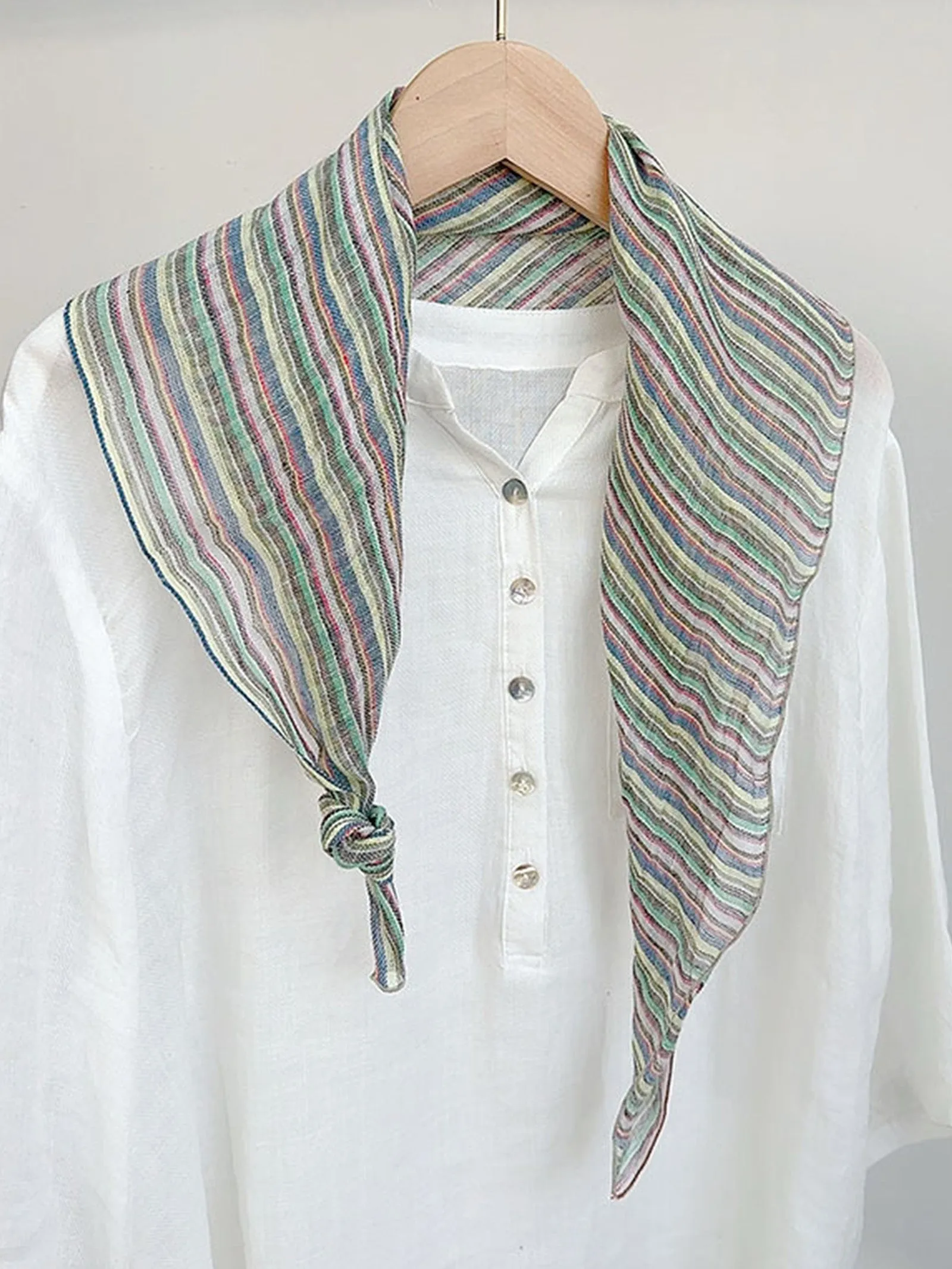 100% Linen Striped Woven Light Square Scarf sold by Lintico product image thumbnail 4