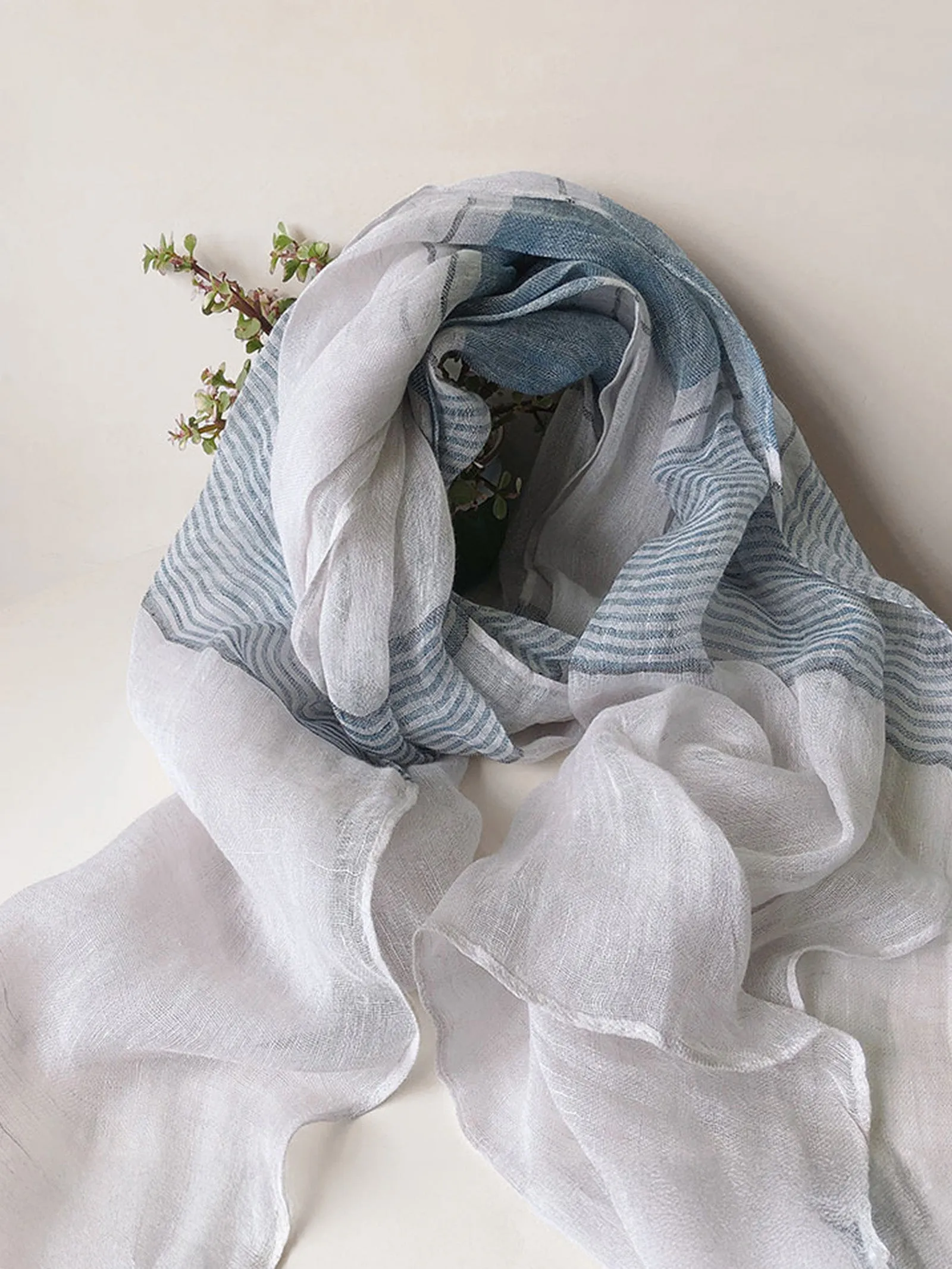 Linen Striped Color-Block Scarf sold by Lintico product image thumbnail 3