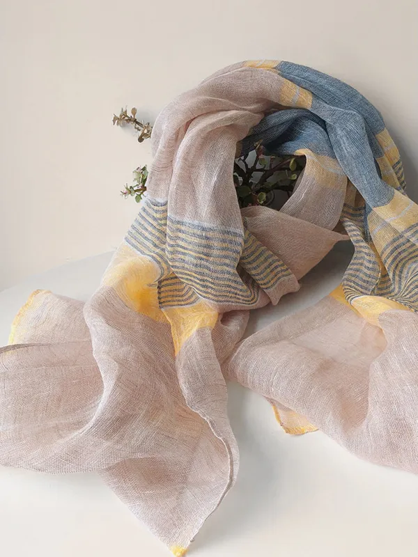 Linen Striped Color-Block Scarf sold by Lintico