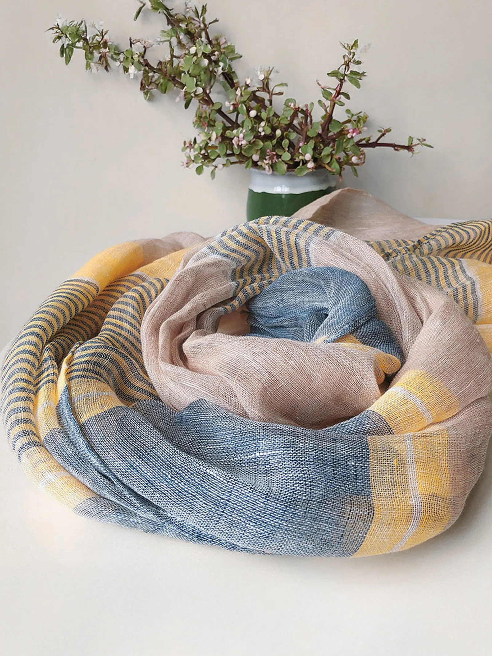 Linen Striped Color-Block Scarf sold by Lintico product image thumbnail 2