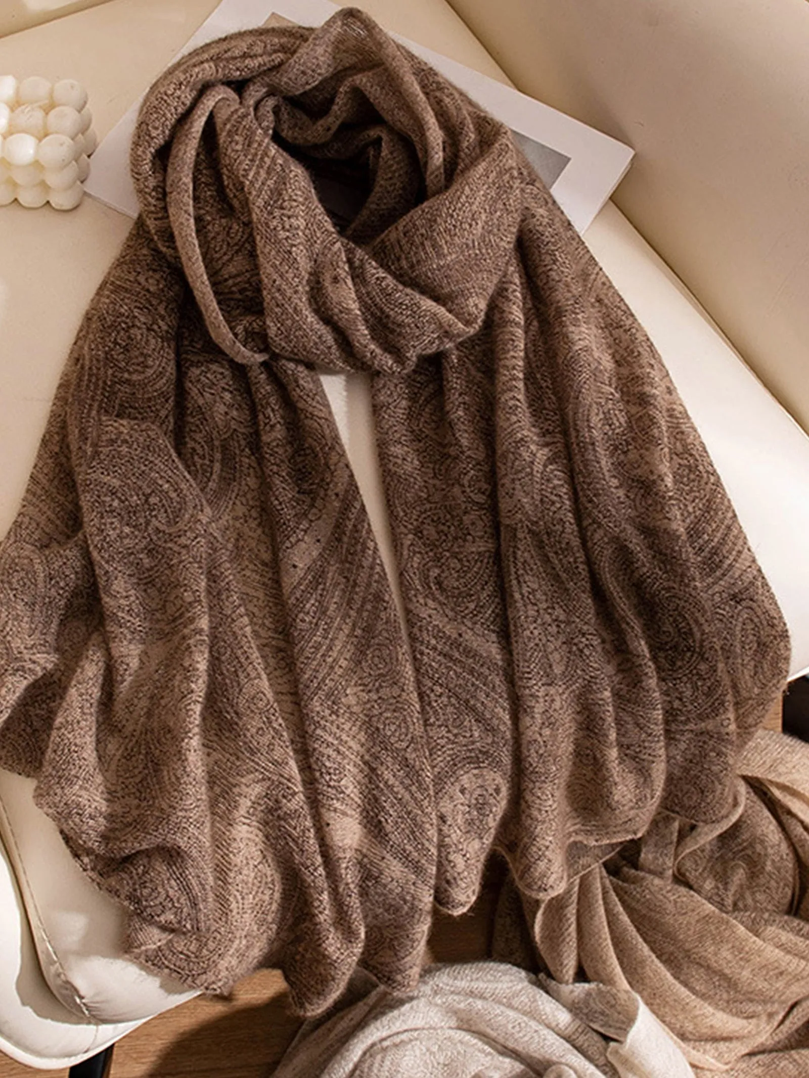 100% Cashmere Printed Hand-Knit Shawl Scarf sold by Lintico product image thumbnail 3