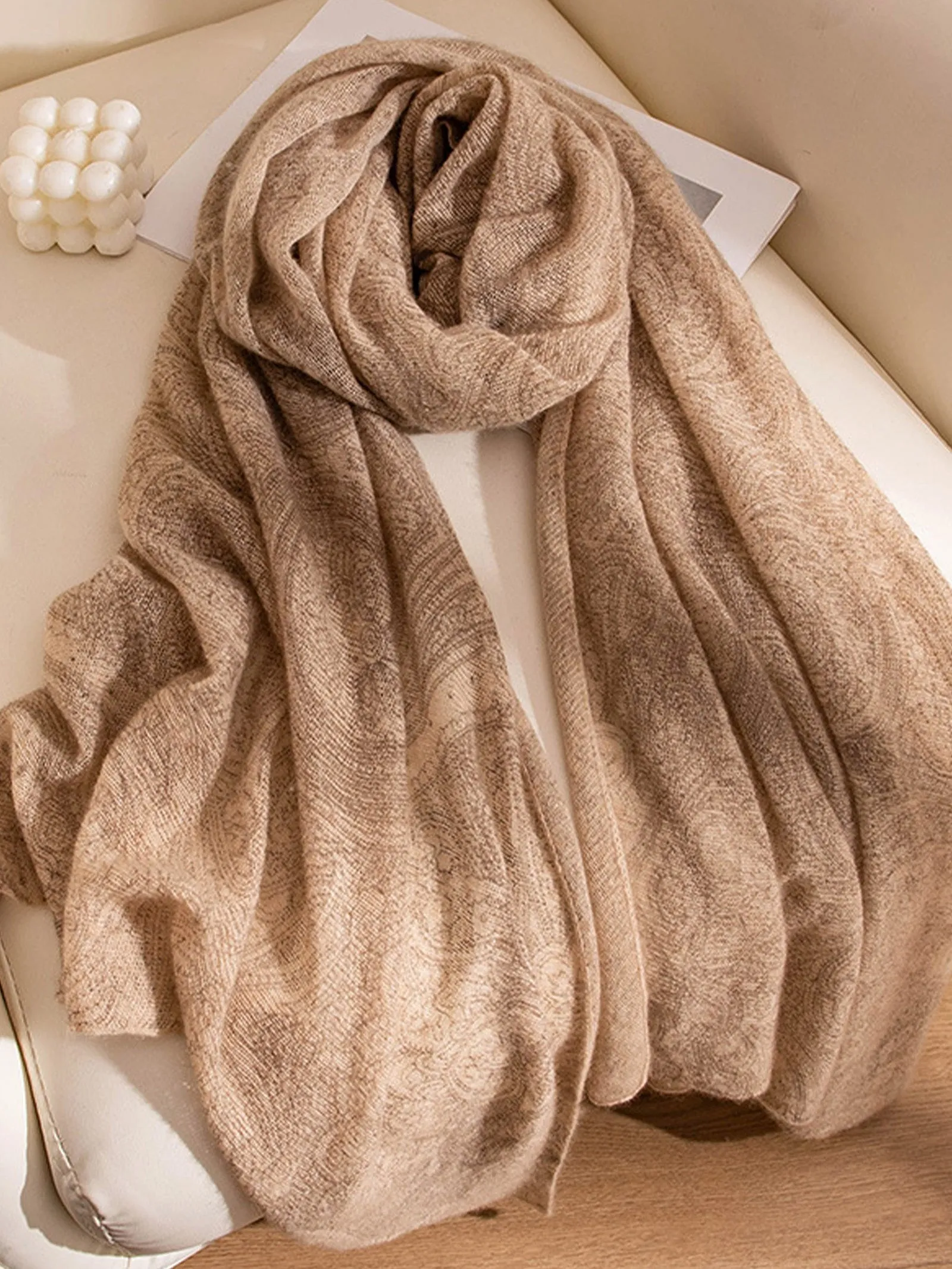 100% Cashmere Printed Hand-Knit Shawl Scarf sold by Lintico