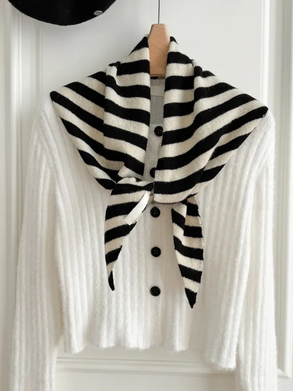 100% Australian Wool Striped Functional Triangle Scarf sold by Lintico