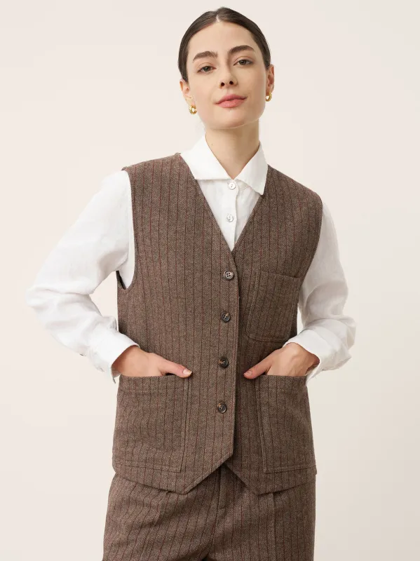 Wool Striped V-Neck Button-Detail Vest ELUNED sold by Lintico