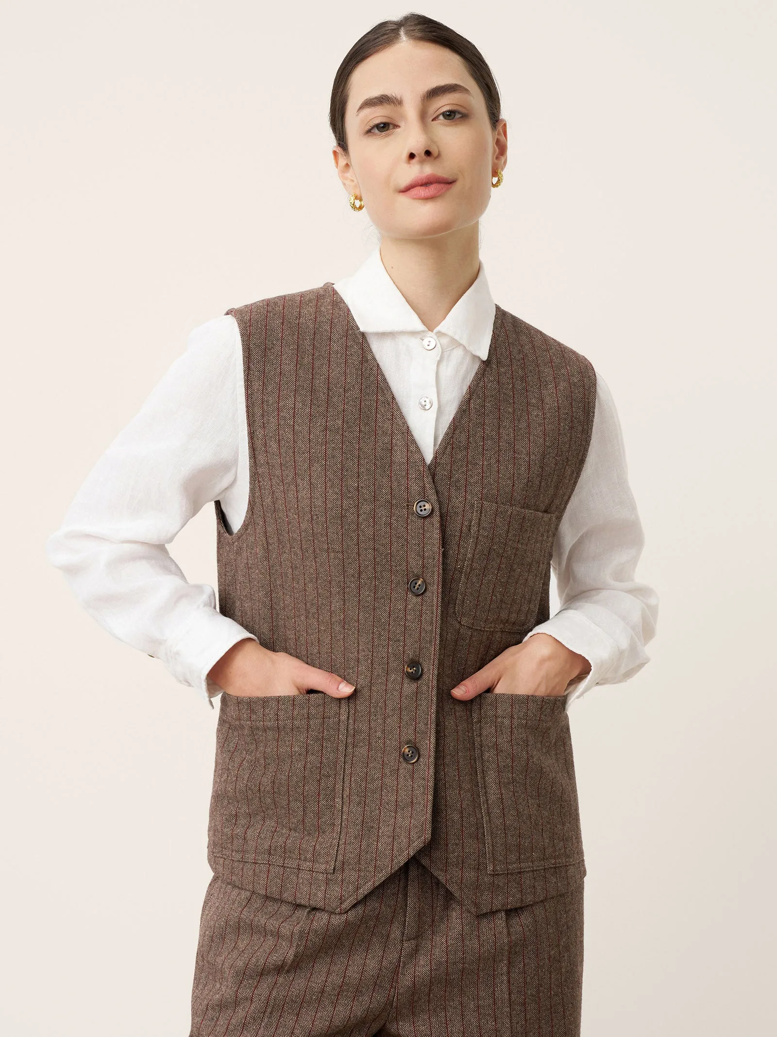 Wool Striped V-Neck Button-Detail Vest ELUNED sold by Lintico