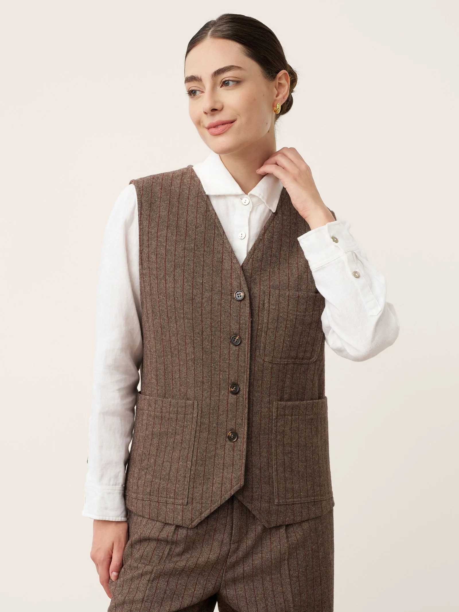 Wool Striped V-Neck Button-Detail Vest ELUNED sold by Lintico product image thumbnail 4