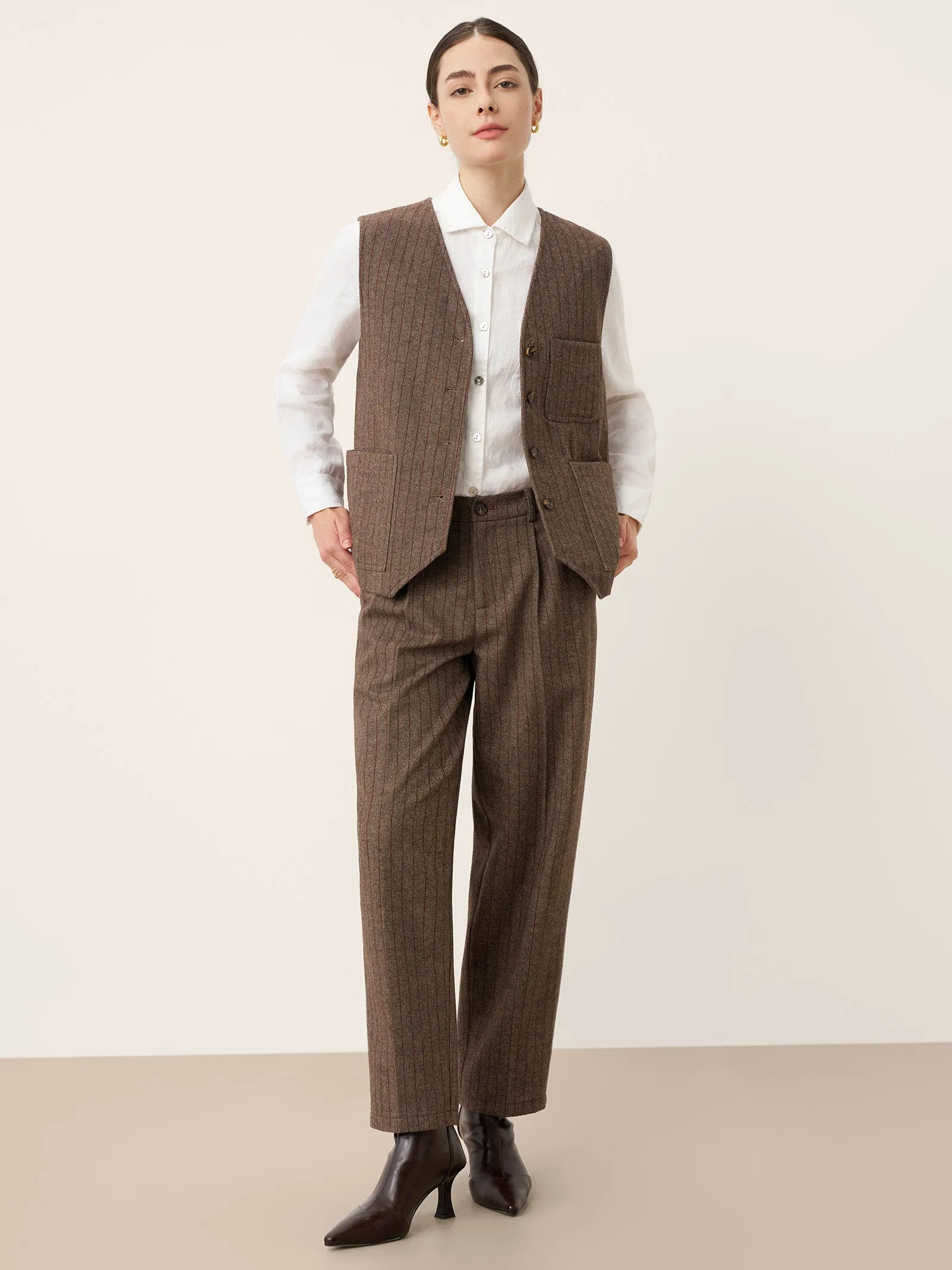 Wool Striped V-Neck Button-Detail Vest ELUNED sold by Lintico product image thumbnail 5