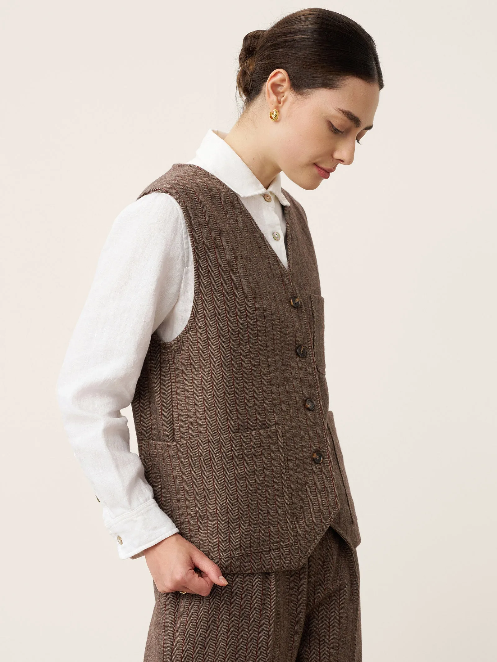 Wool Striped V-Neck Button-Detail Vest ELUNED sold by Lintico product image thumbnail 2