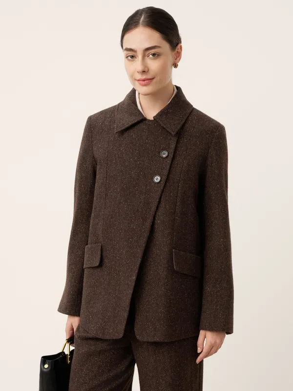 Wool Silk Asymmetric Lapel Double-Breasted Jacket XANTHE sold by Lintico