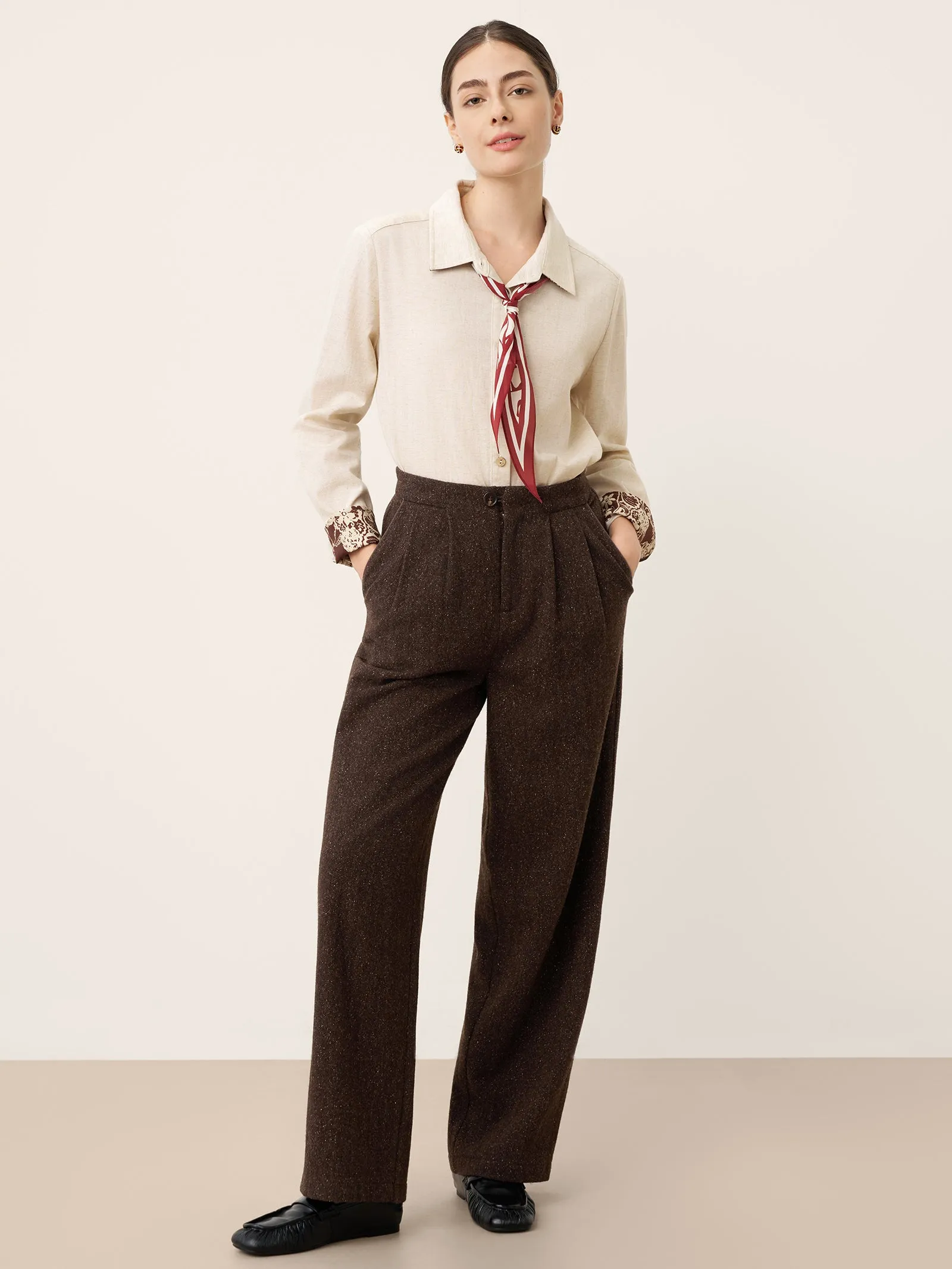 Wool Silk Inverted Pleat Straight-Leg Trousers FLEUR sold by Lintico product image thumbnail 5