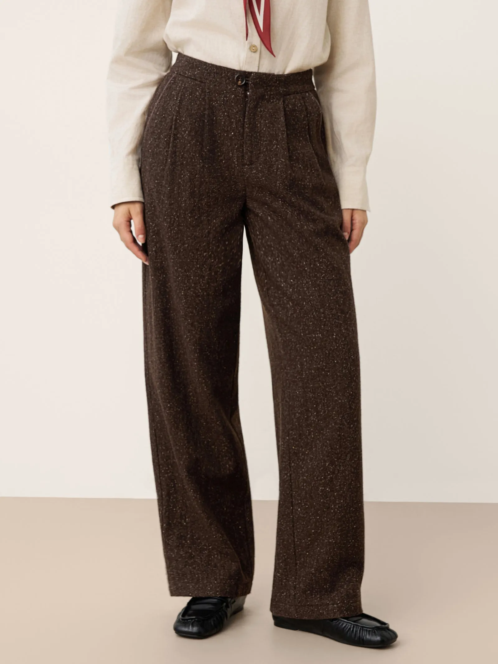 Wool Silk Inverted Pleat Straight-Leg Trousers FLEUR sold by Lintico