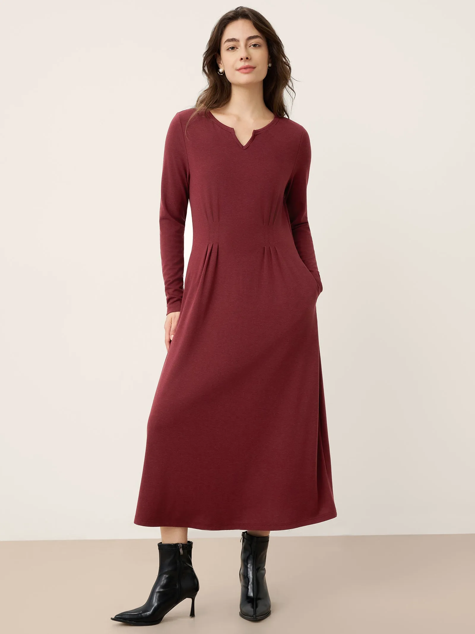 Wool Lyocell Sculpted Inverted Pleat Midi Dress DARIA sold by Lintico