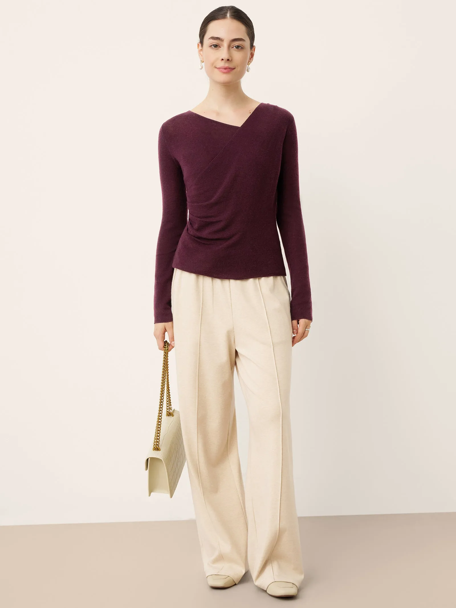 Merino Wool Side-Gathered Crossover V-Neck Top JOVANNA sold by Lintico product image thumbnail 5