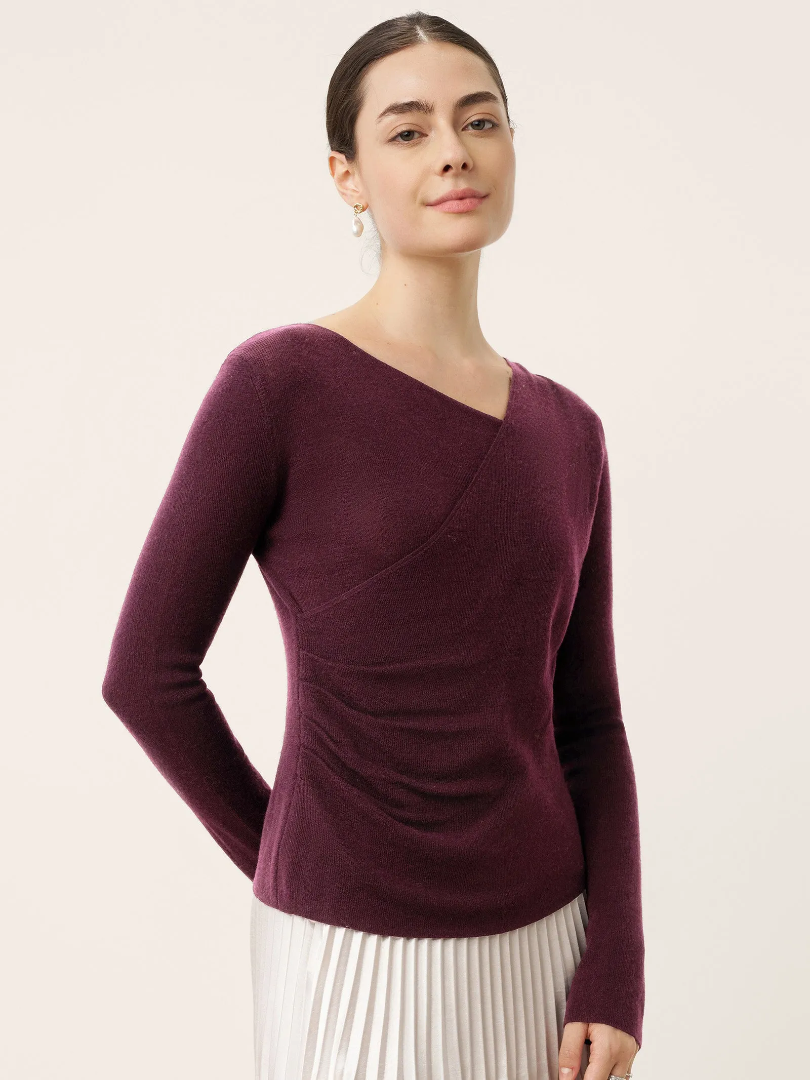 Merino Wool Side-Gathered Crossover V-Neck Top JOVANNA sold by Lintico product image thumbnail 2