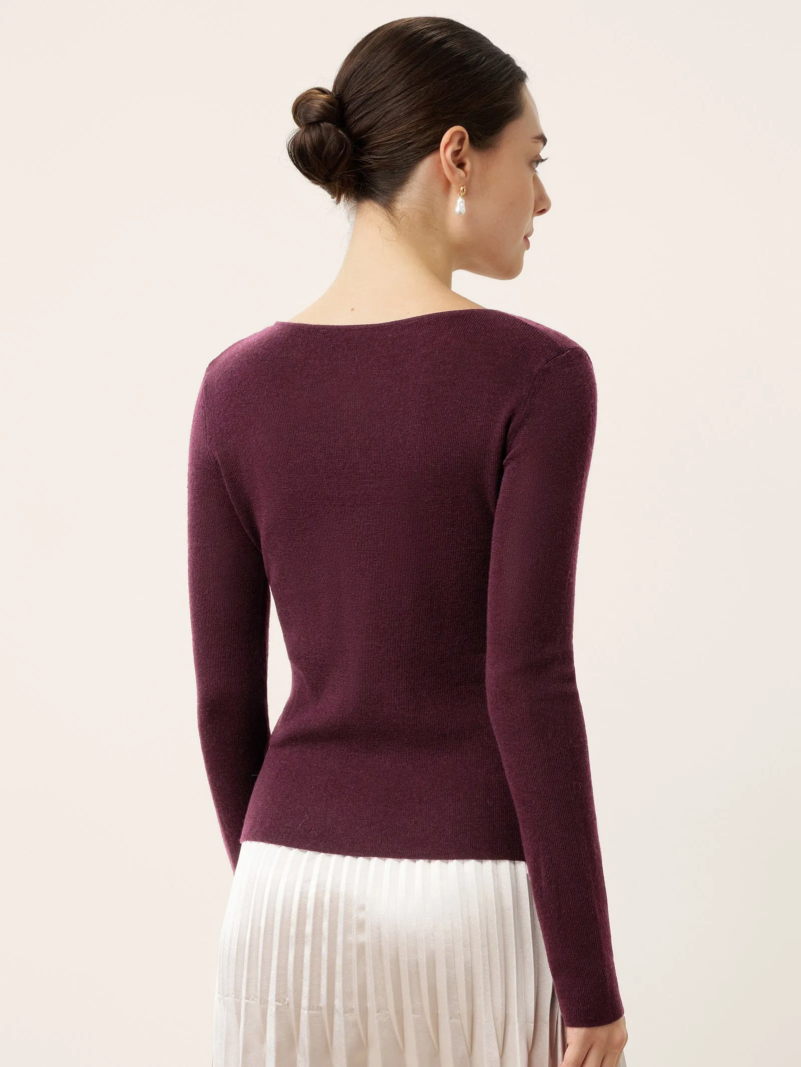 Merino Wool Side-Gathered Crossover V-Neck Top JOVANNA sold by Lintico product image thumbnail 3