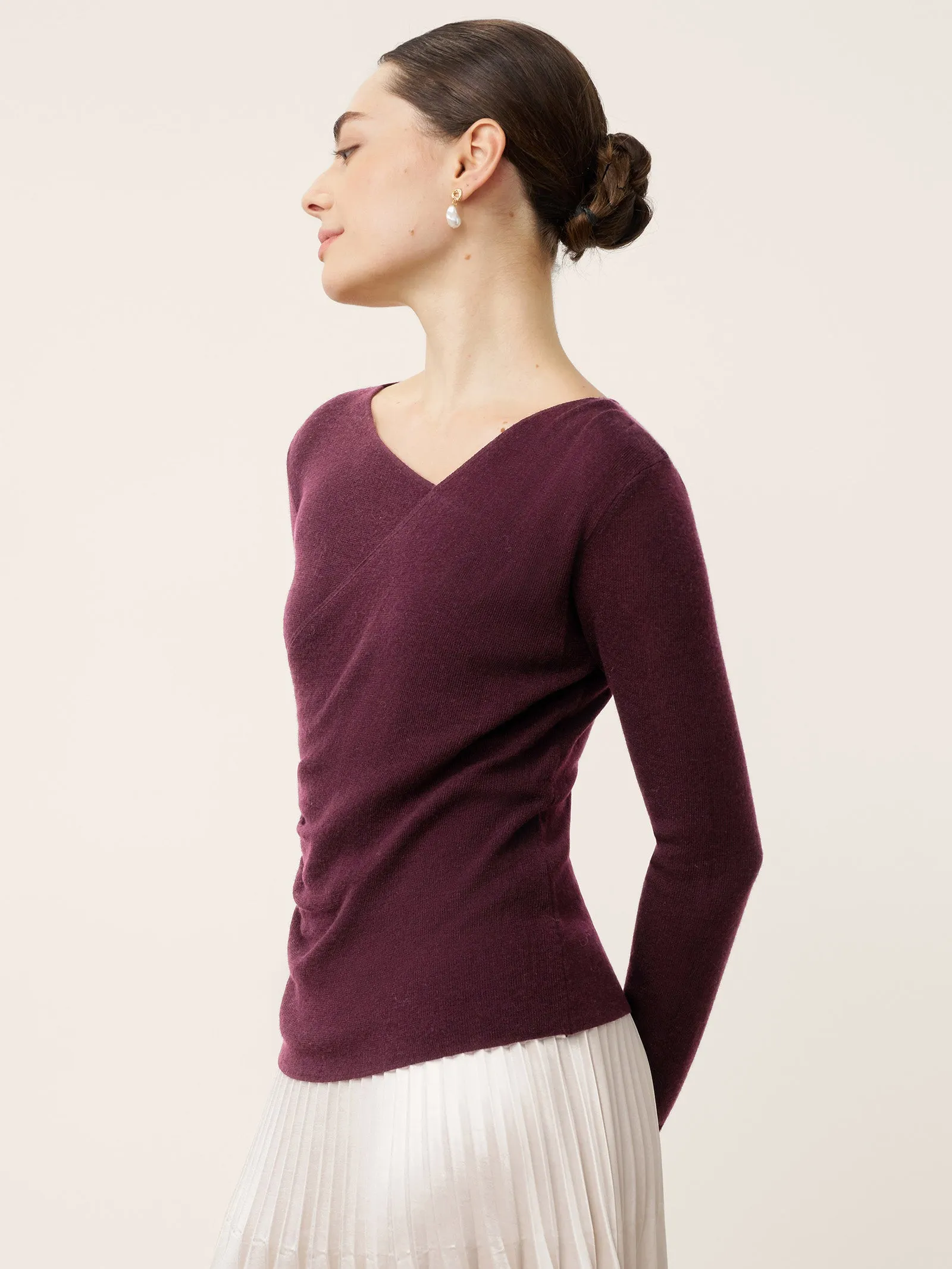 Merino Wool Side-Gathered Crossover V-Neck Top JOVANNA sold by Lintico product image thumbnail 4
