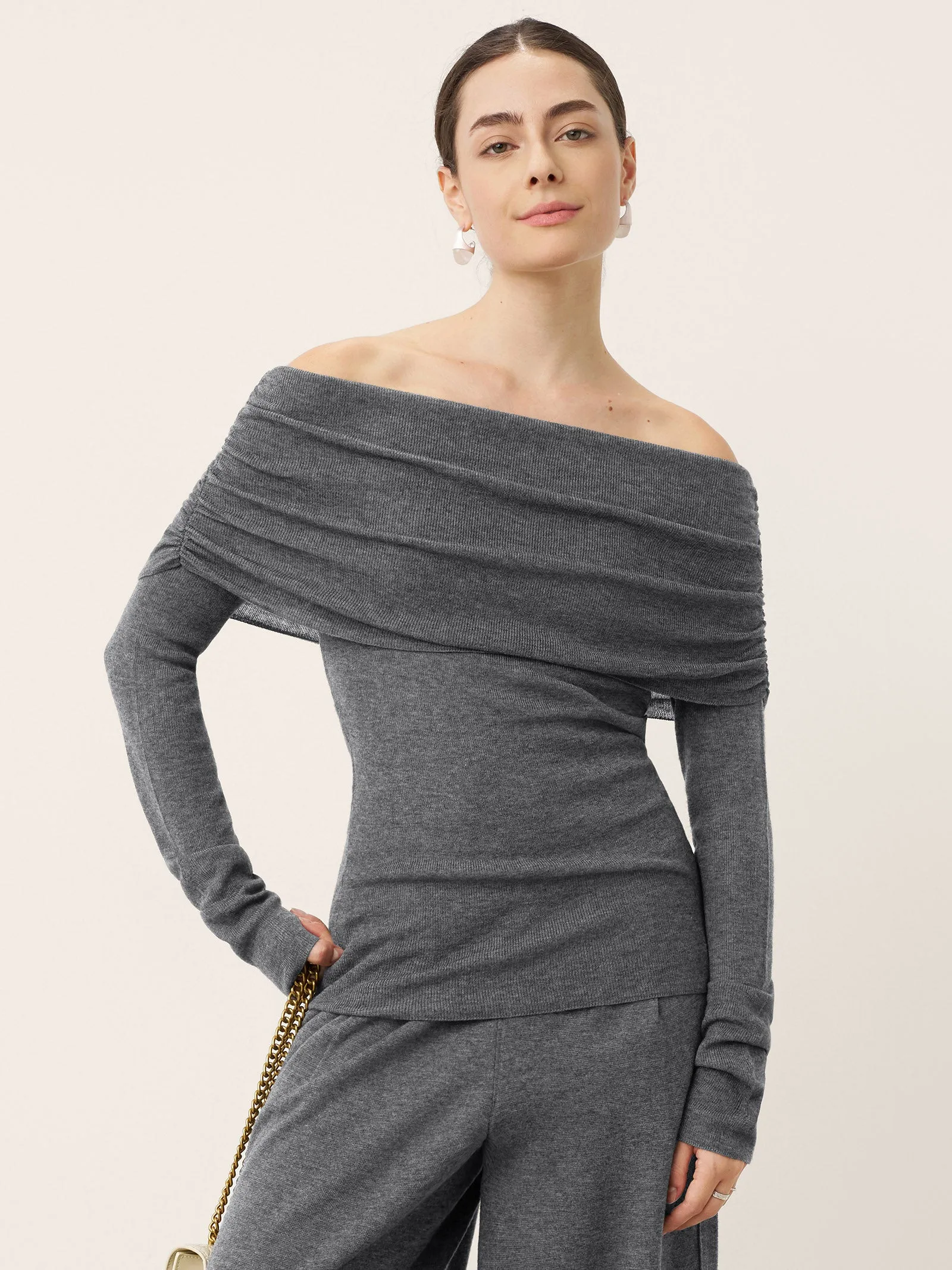 Merino Wool Oversized Lapel Convertible Off-Shoulder Top XYLIA sold by Lintico