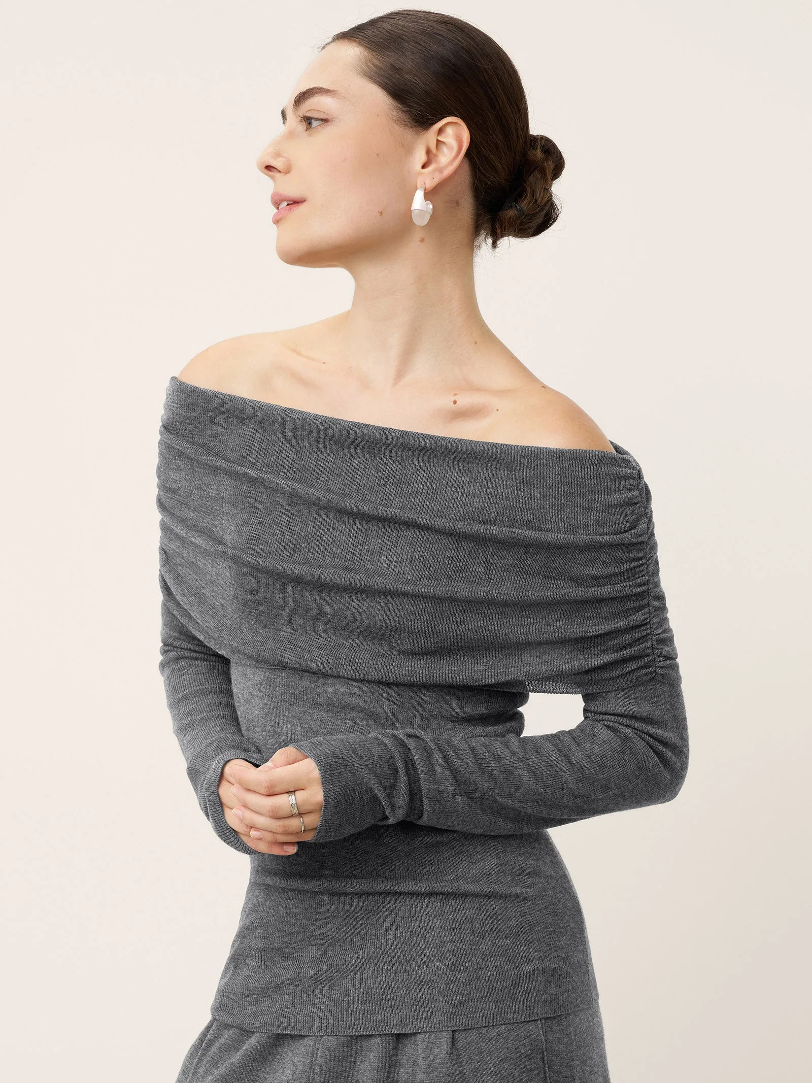 Merino Wool Oversized Lapel Convertible Off-Shoulder Top XYLIA sold by Lintico product image thumbnail 3