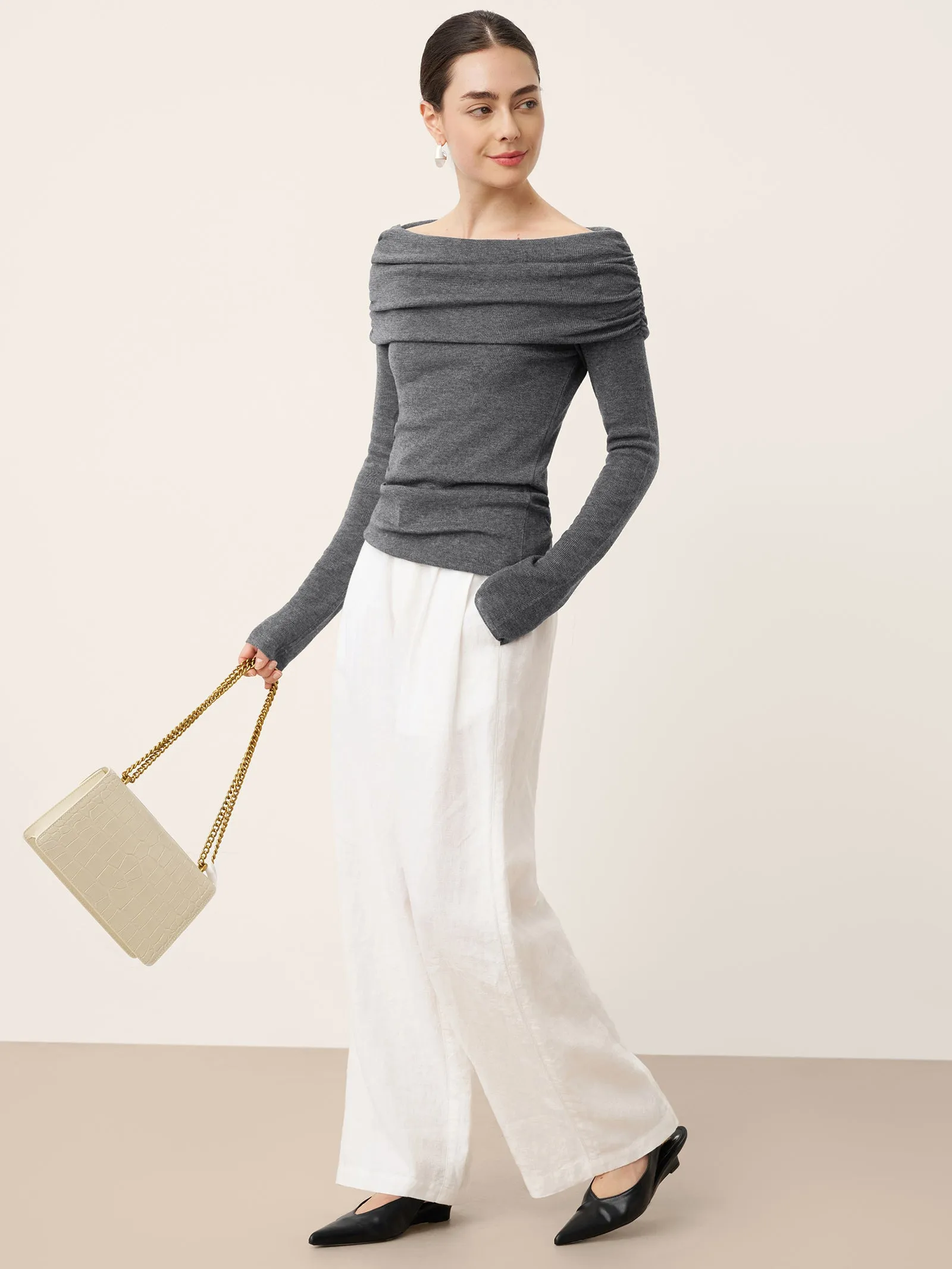 Merino Wool Oversized Lapel Convertible Off-Shoulder Top XYLIA sold by Lintico product image thumbnail 4