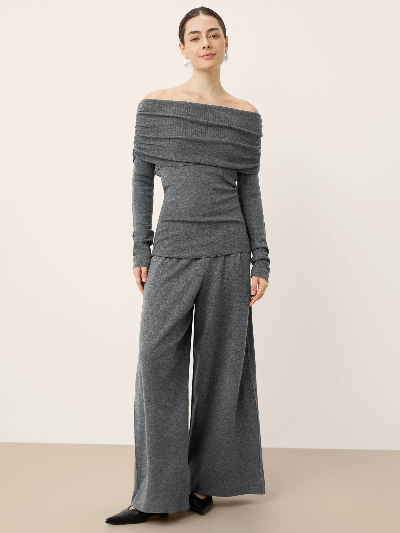 Merino Wool Oversized Lapel Convertible Off-Shoulder Top XYLIA sold by Lintico product image thumbnail 5