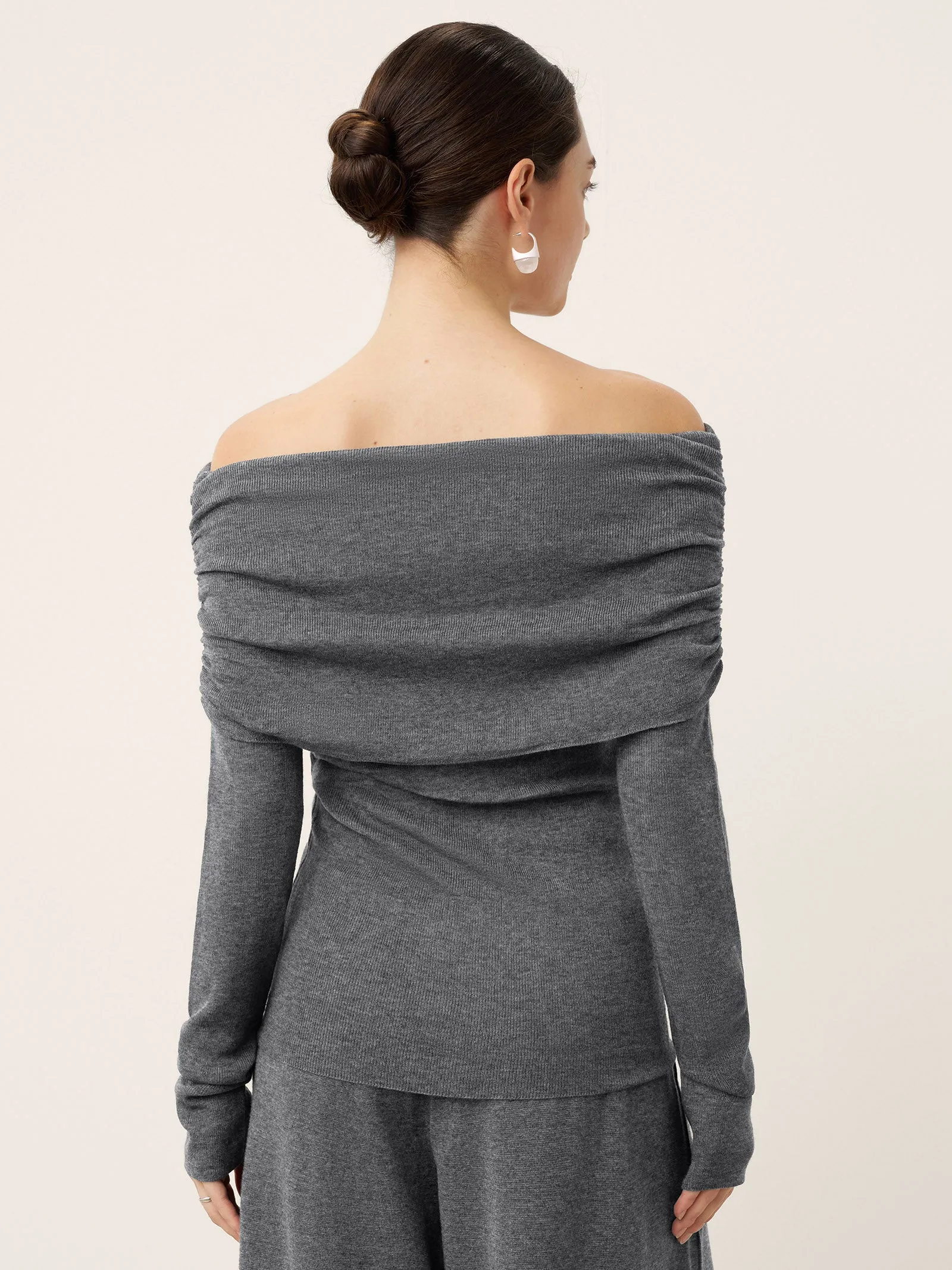 Merino Wool Oversized Lapel Convertible Off-Shoulder Top XYLIA sold by Lintico product image thumbnail 2