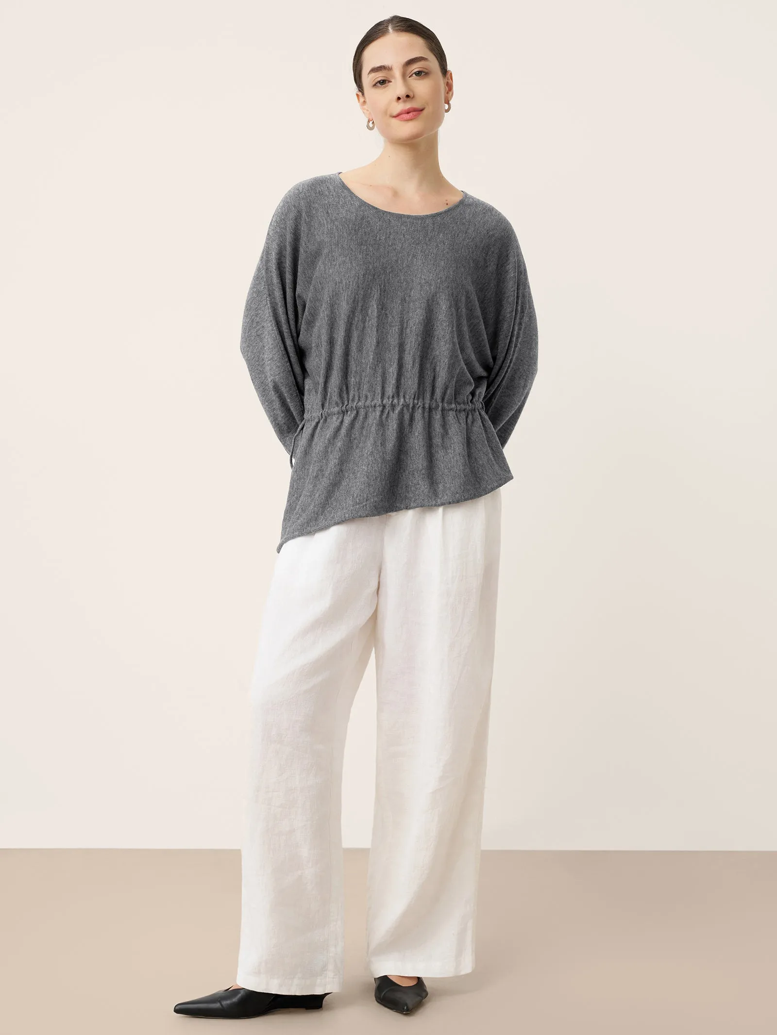 Merino Wool Asymmetric Drawstring Hem Loose Top WREN sold by Lintico product image thumbnail 5