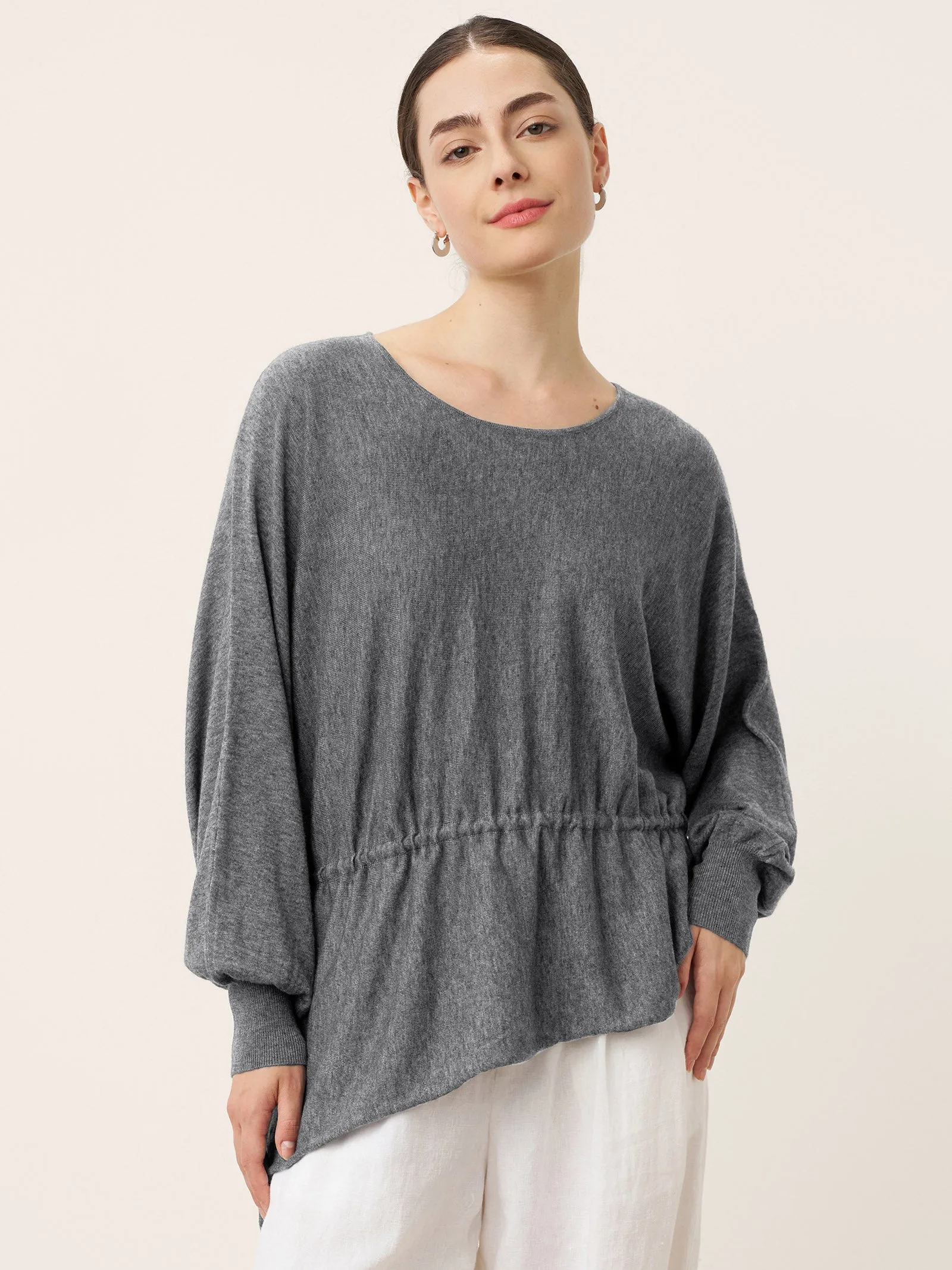 Merino Wool Asymmetric Drawstring Hem Loose Top WREN sold by Lintico