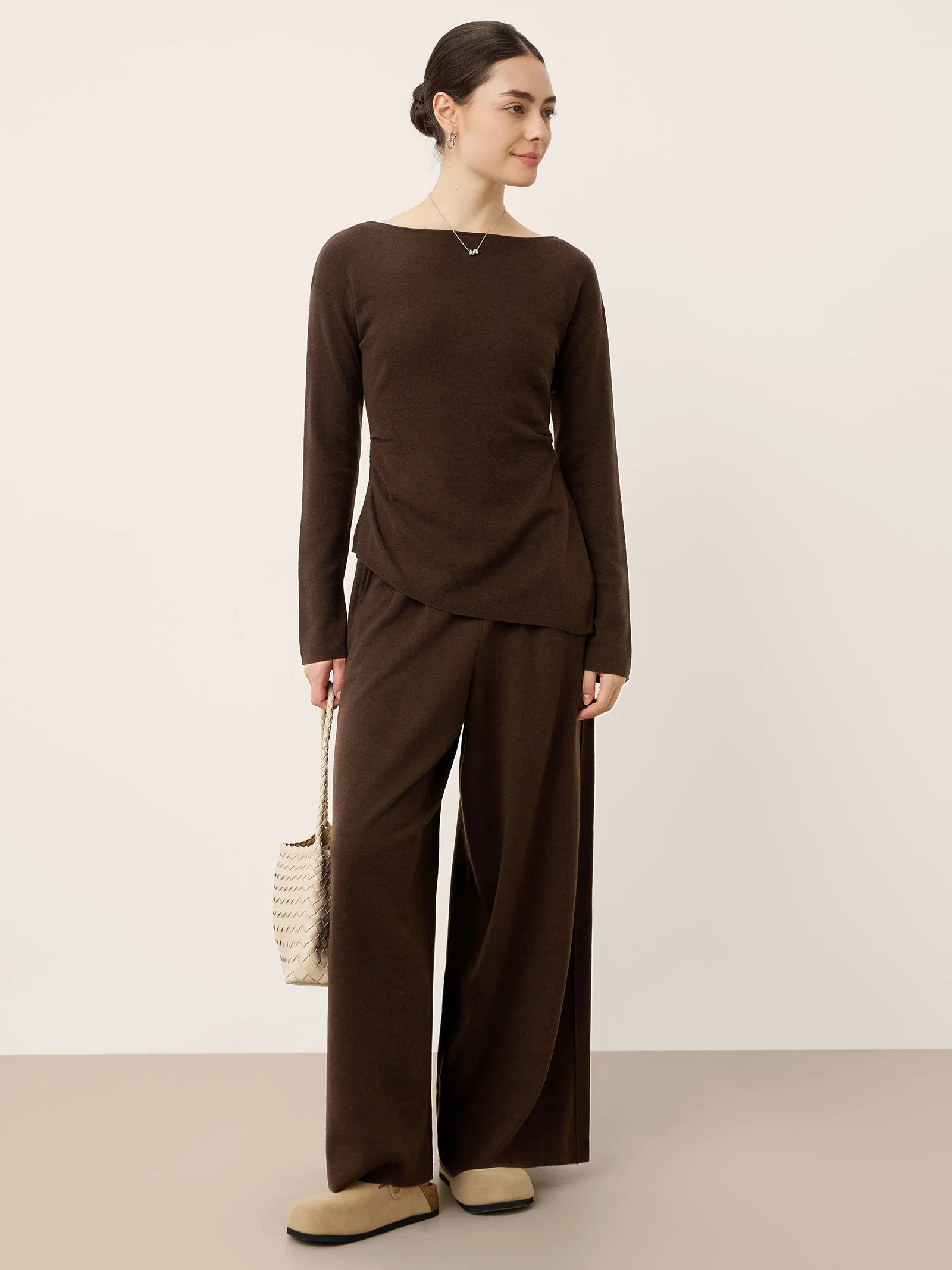 Merino Wool Elastic Waist Relaxed Straight-Leg Pants YVETTE sold by Lintico product image thumbnail 4