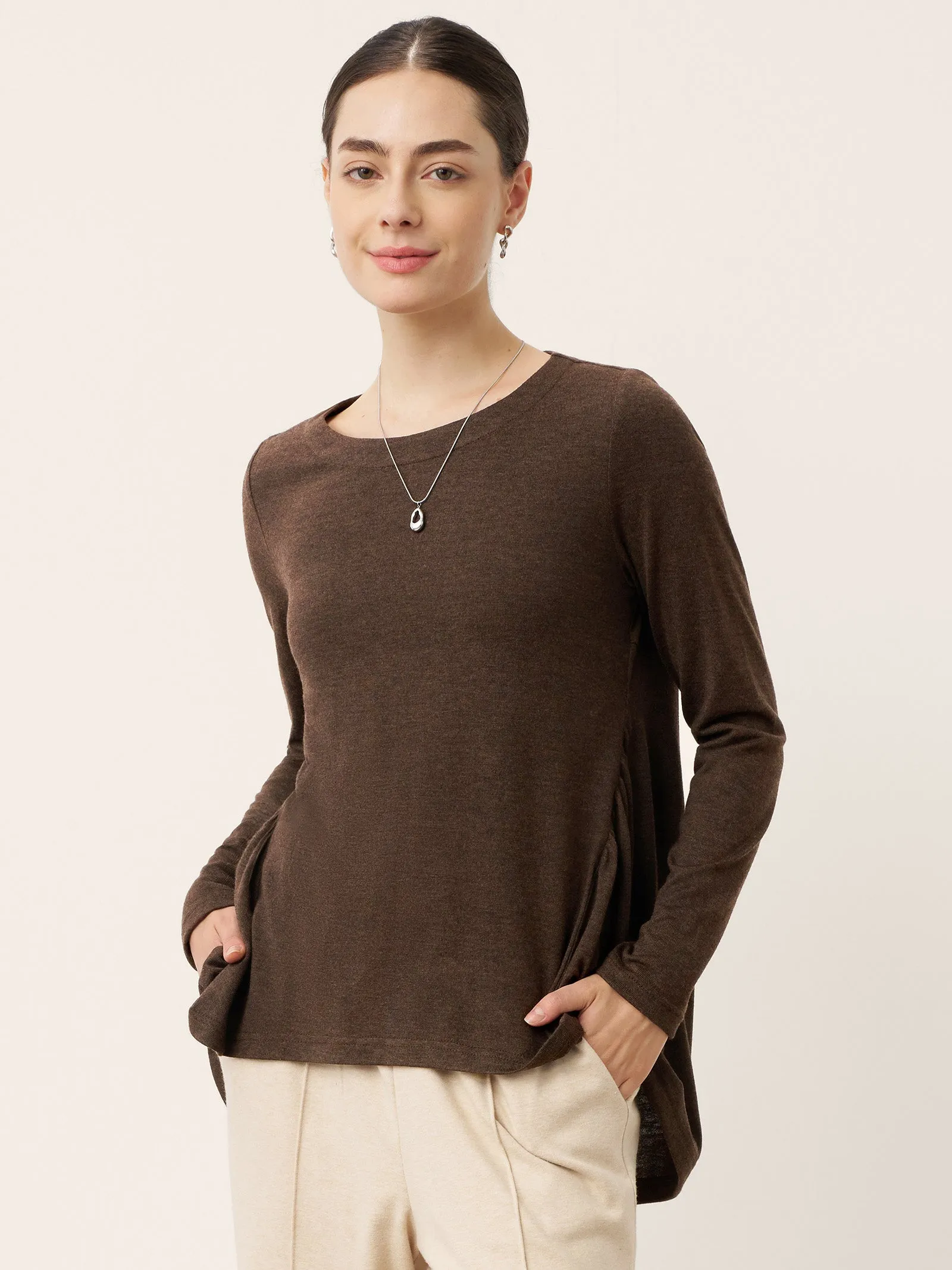 Wool Panelled Ruched Asymmetric Hem Top KALISTA sold by Lintico product image thumbnail 3