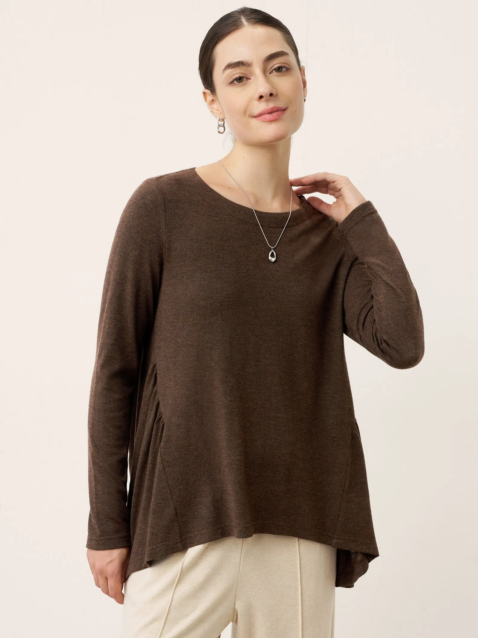 Wool Panelled Ruched Asymmetric Hem Top KALISTA sold by Lintico product image thumbnail 4