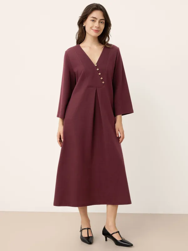 Cotton Asymmetric V-Neck Pleat Maxi Dress BELLATRIX sold by Lintico