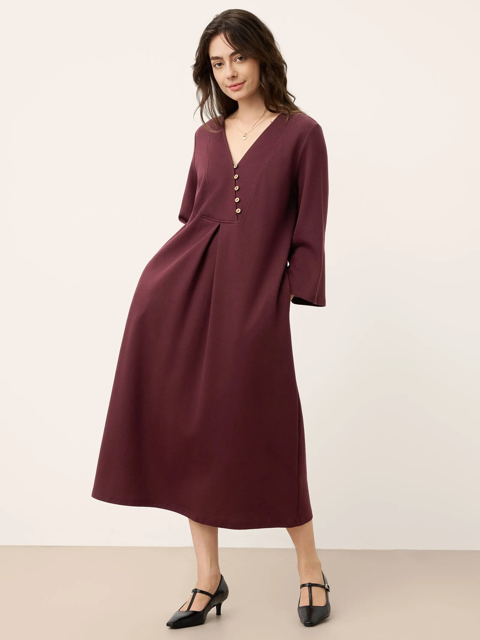 Cotton Asymmetric V-Neck Pleat Maxi Dress BELLATRIX sold by Lintico product image thumbnail 2