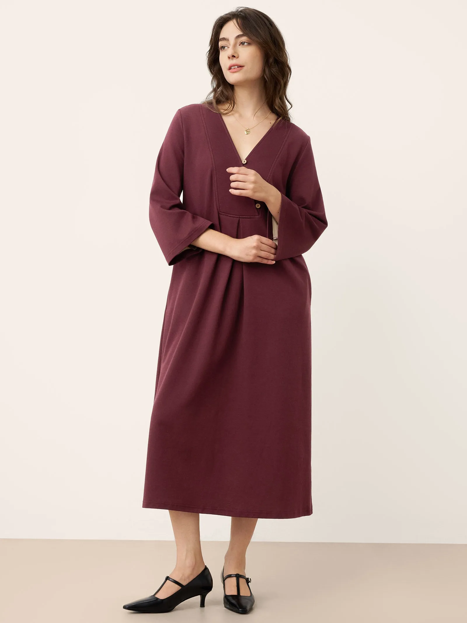 Cotton Asymmetric V-Neck Pleat Maxi Dress BELLATRIX sold by Lintico product image thumbnail 3