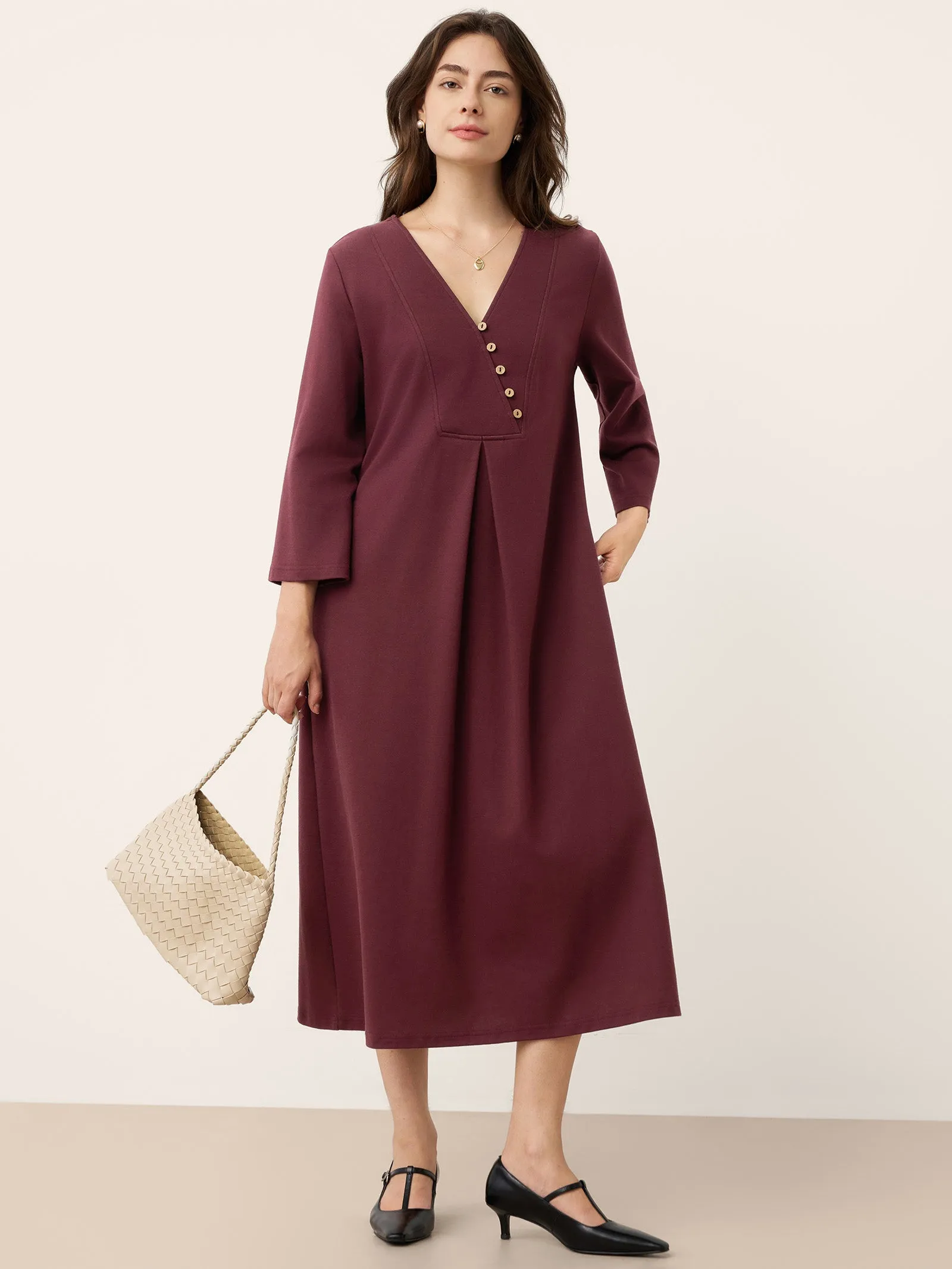 Cotton Asymmetric V-Neck Pleat Maxi Dress BELLATRIX sold by Lintico product image thumbnail 5