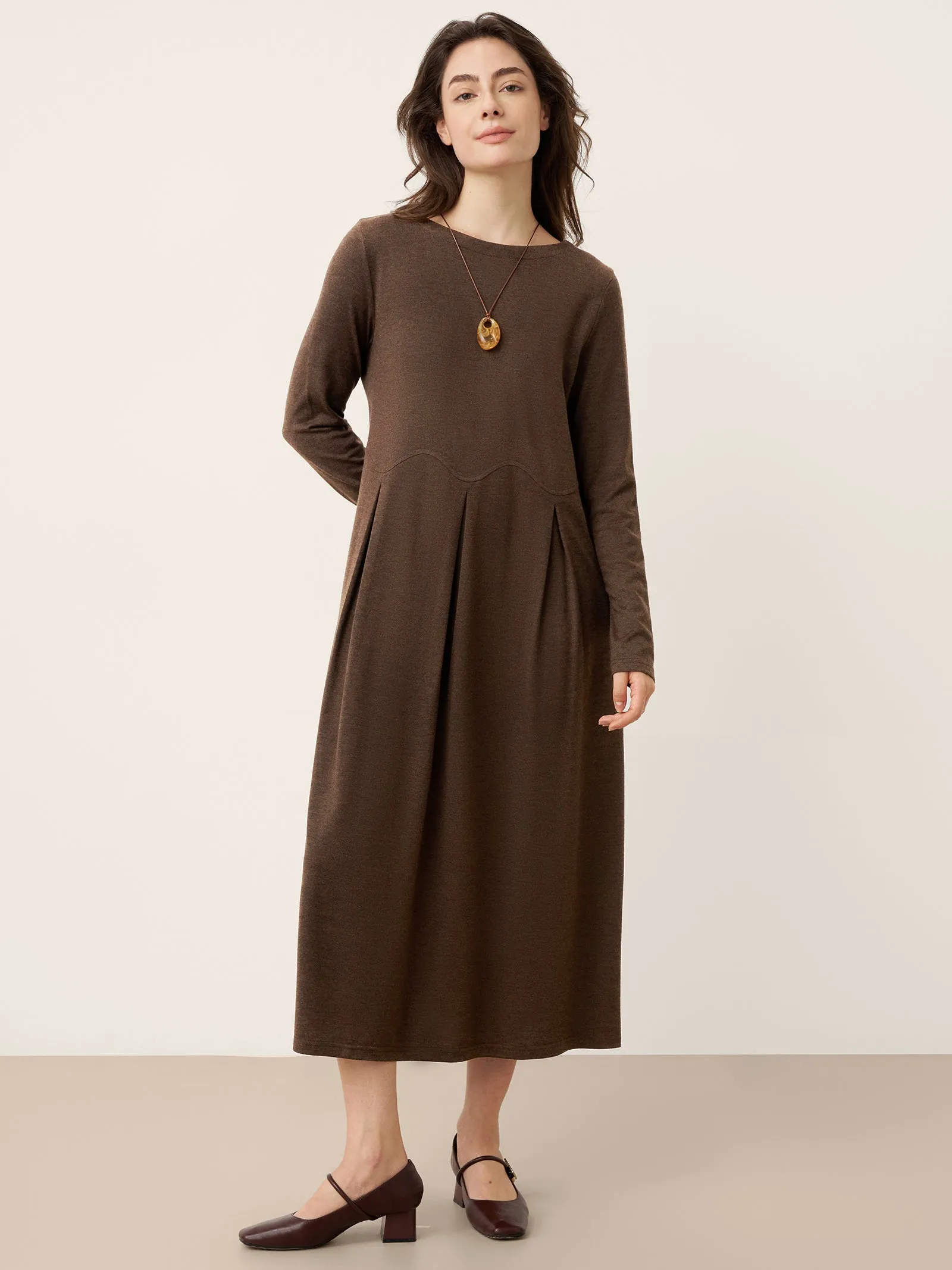 Wool Arc-Panel Sculpted Pleats Maxi Dress CALISTA sold by Lintico product image thumbnail 4