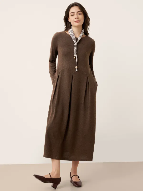 Wool Arc-Panel Sculpted Pleats Maxi Dress CALISTA sold by Lintico