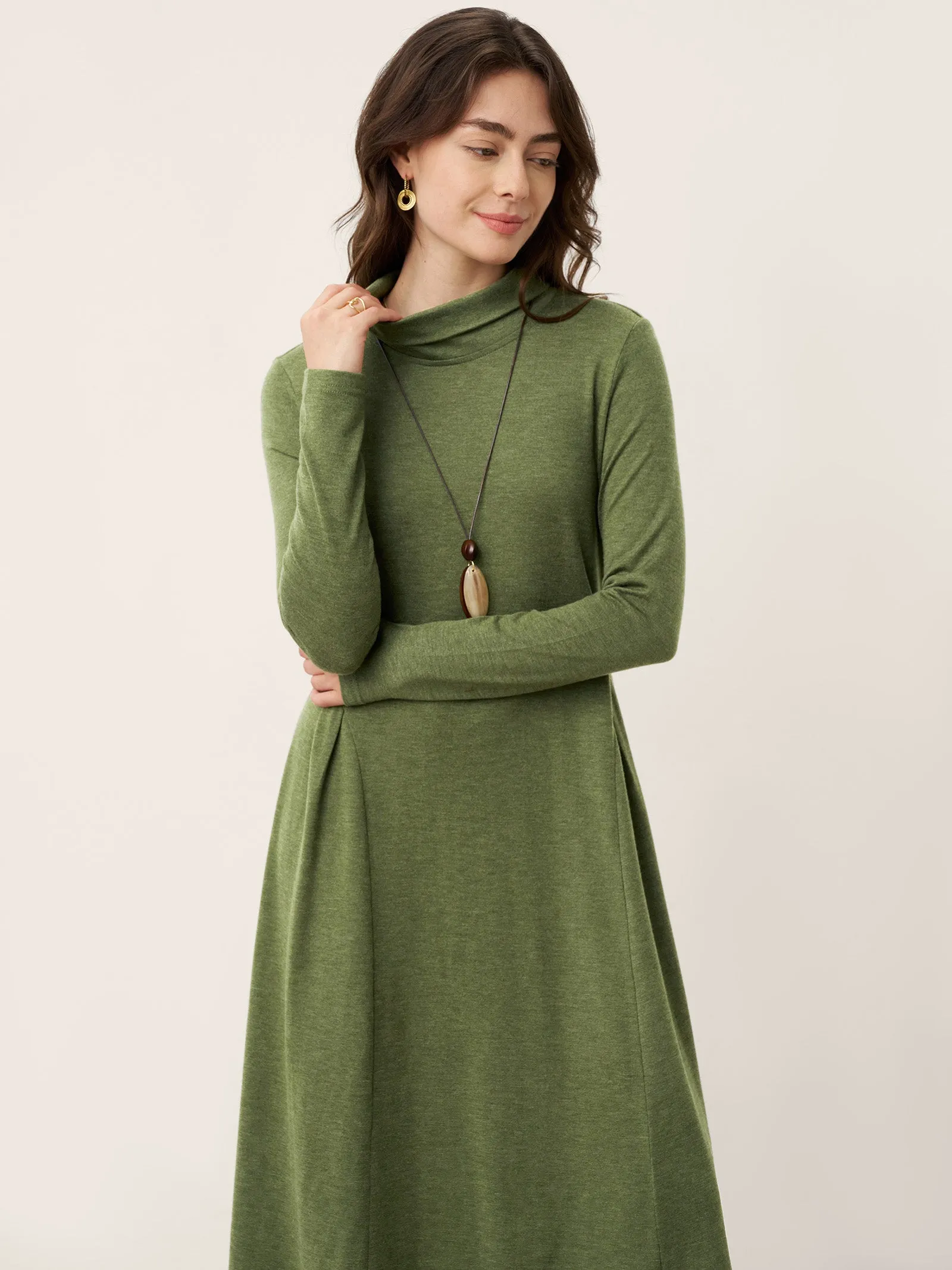 Wool Sculpted Pleats Turtleneck Maxi Dress BRIAR sold by Lintico product image thumbnail 5