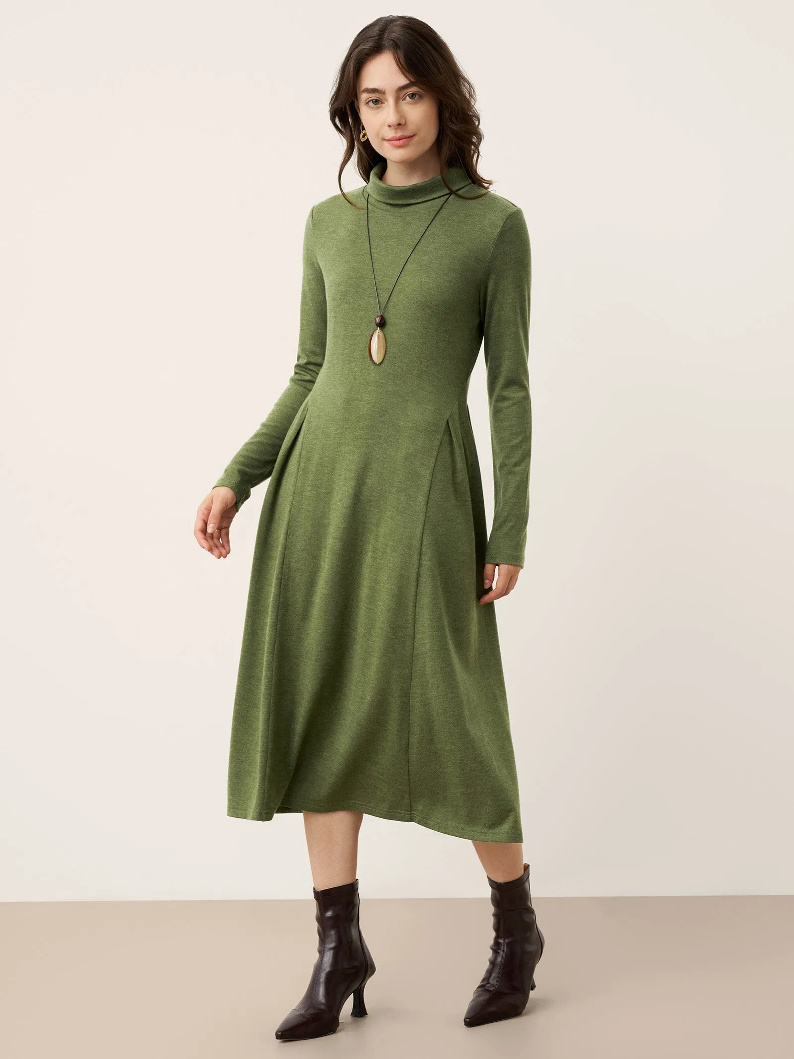 Wool Sculpted Pleats Turtleneck Maxi Dress BRIAR sold by Lintico product image thumbnail 2