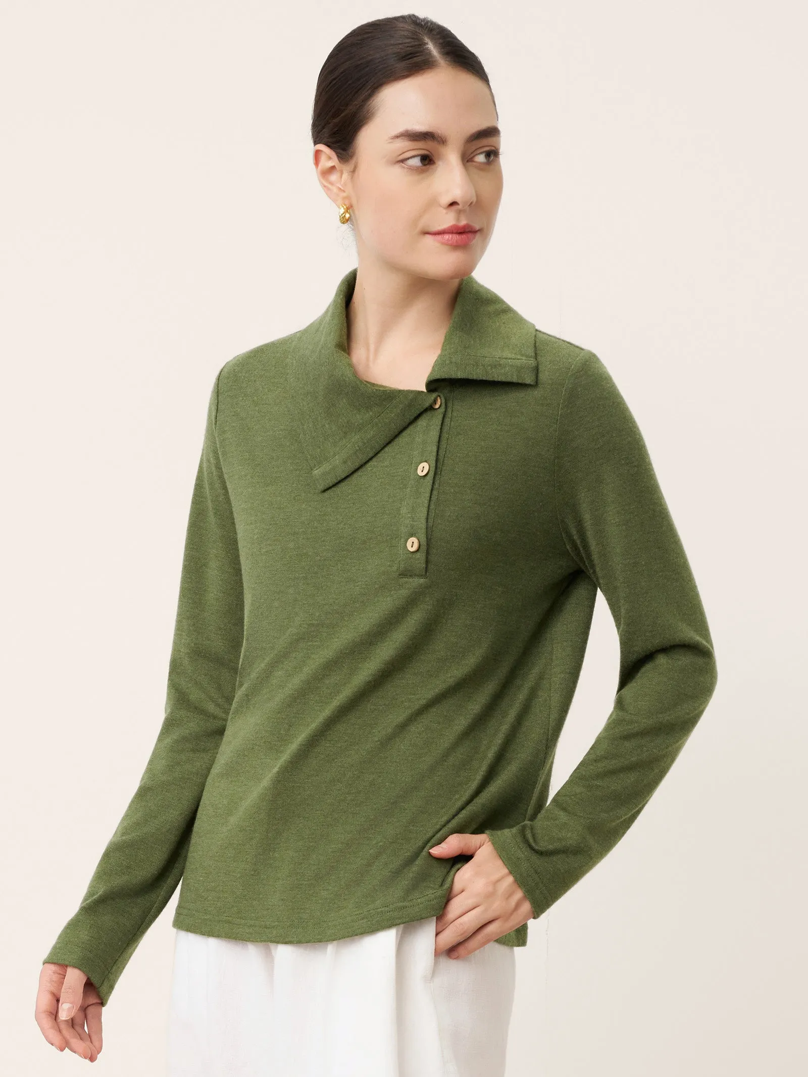 Wool Asymmetric Lapel Fruit Button Decor Top YSABEL sold by Lintico product image thumbnail 2