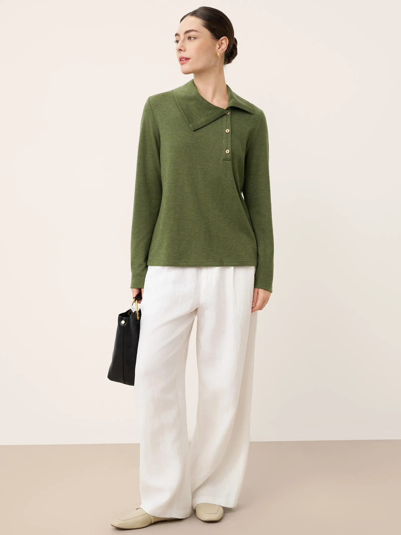 Wool Asymmetric Lapel Fruit Button Decor Top YSABEL sold by Lintico product image thumbnail 5