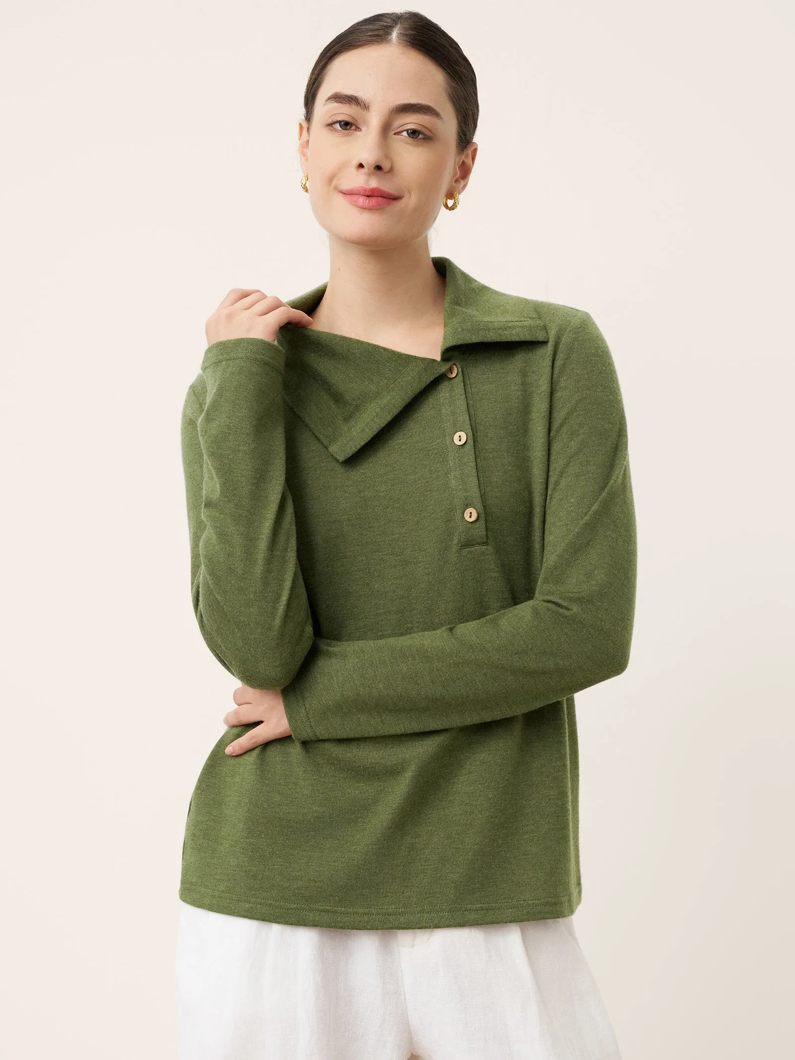 Wool Asymmetric Lapel Fruit Button Decor Top YSABEL sold by Lintico product image thumbnail 4