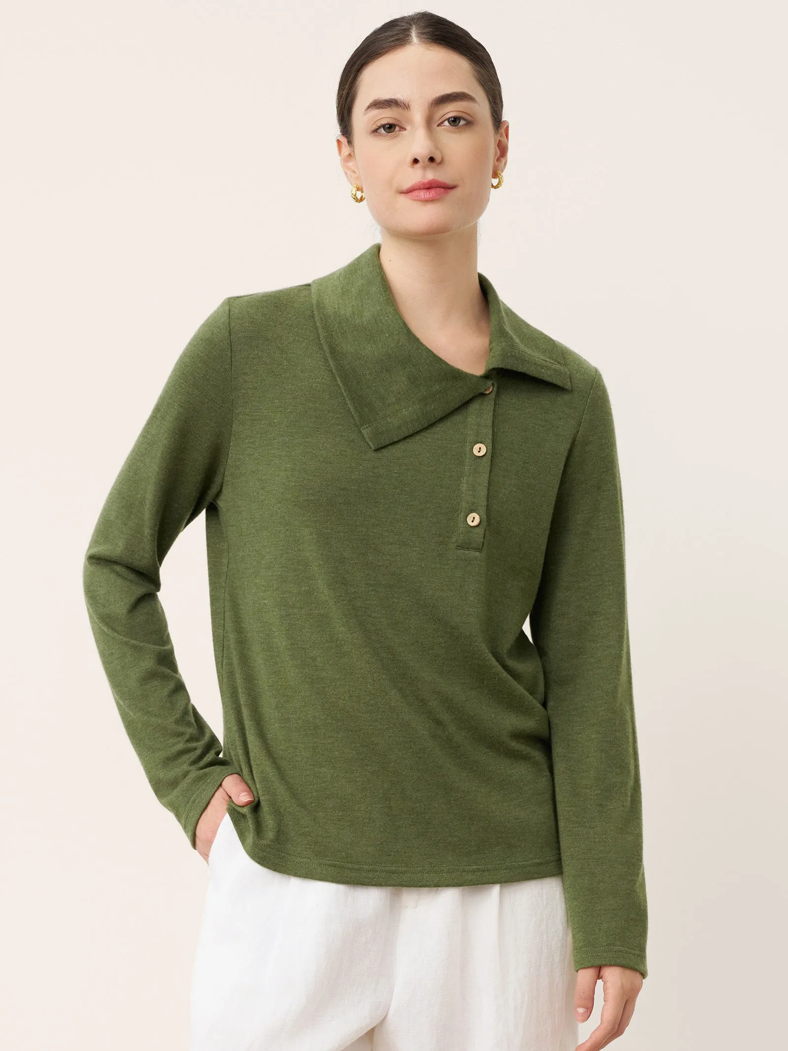 Wool Asymmetric Lapel Fruit Button Decor Top YSABEL sold by Lintico