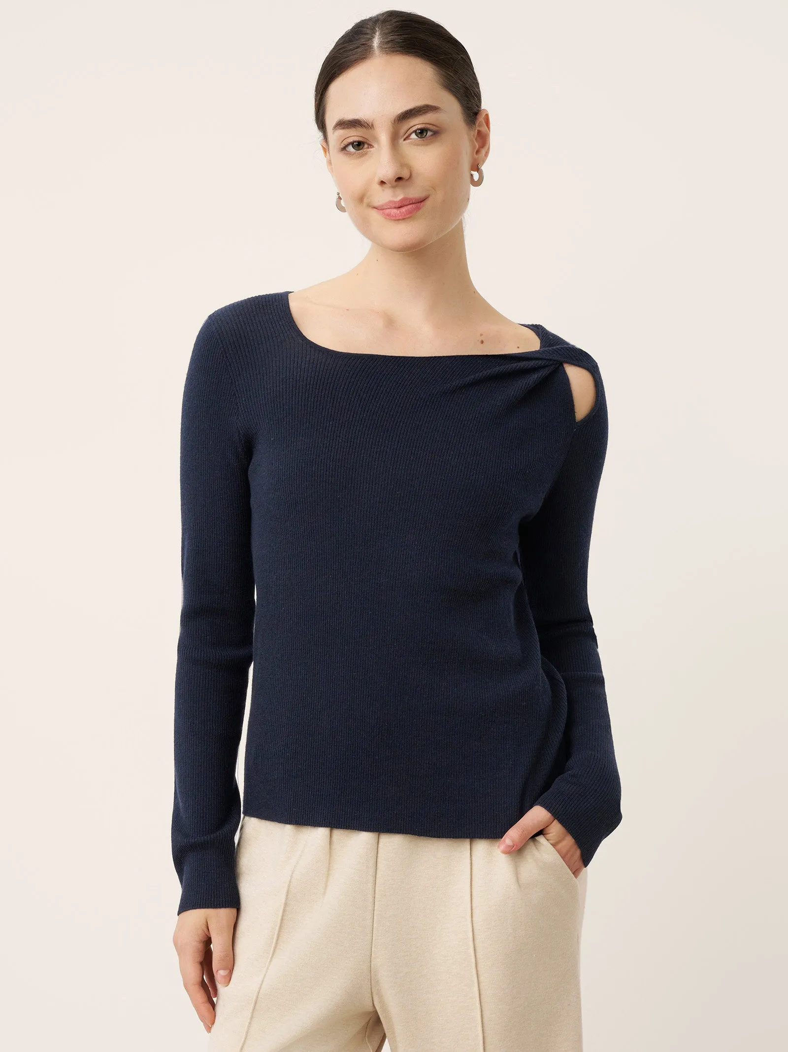Merino Wool Knot Detail Asymmetric Cutout Top QUINNLEY sold by Lintico product image thumbnail 4