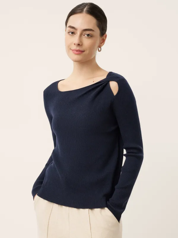 Merino Wool Knot Detail Asymmetric Cutout Top QUINNLEY sold by Lintico