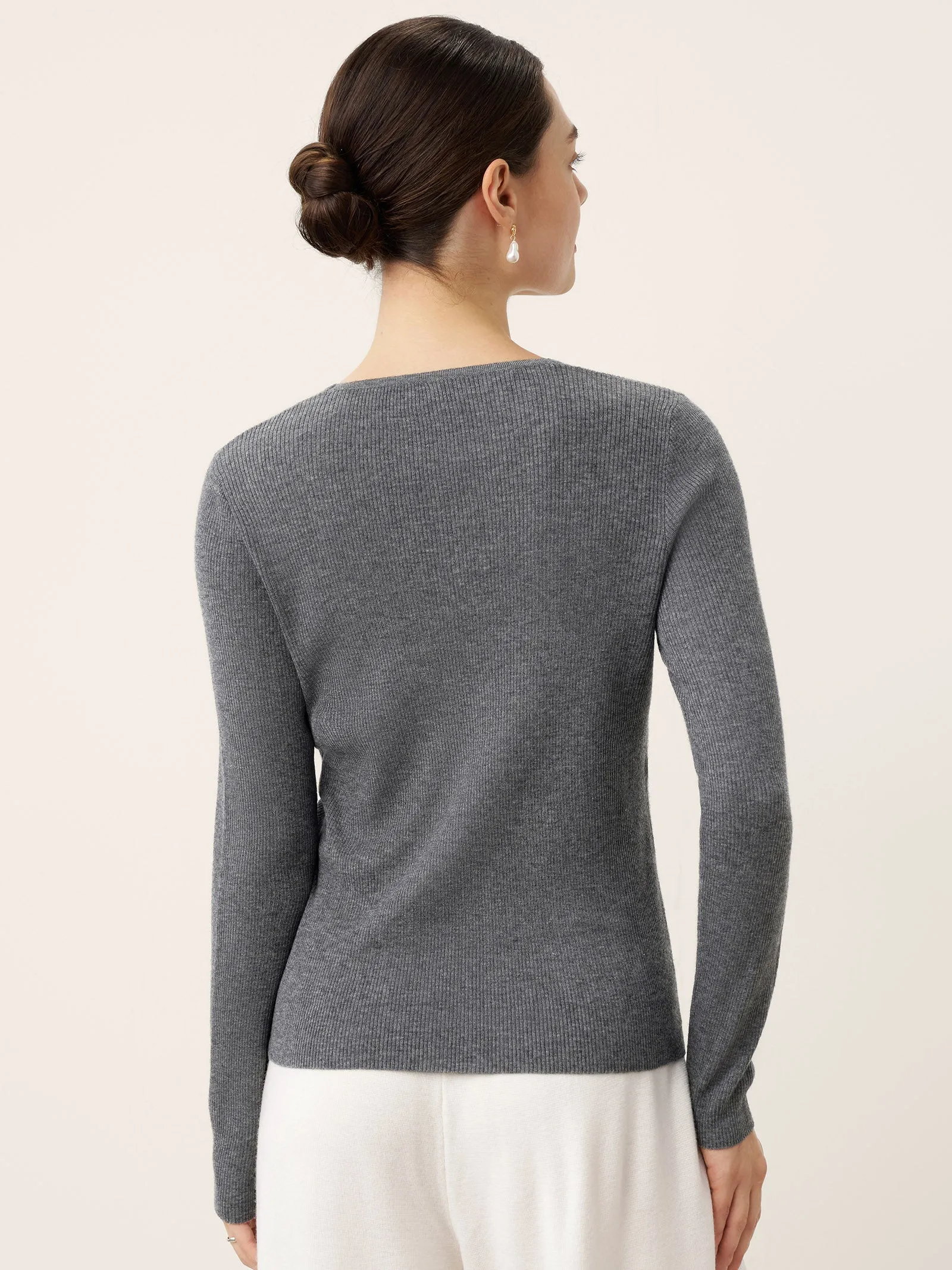 Merino Wool Ruched Panel V-Neck Top RAVEN sold by Lintico product image thumbnail 2