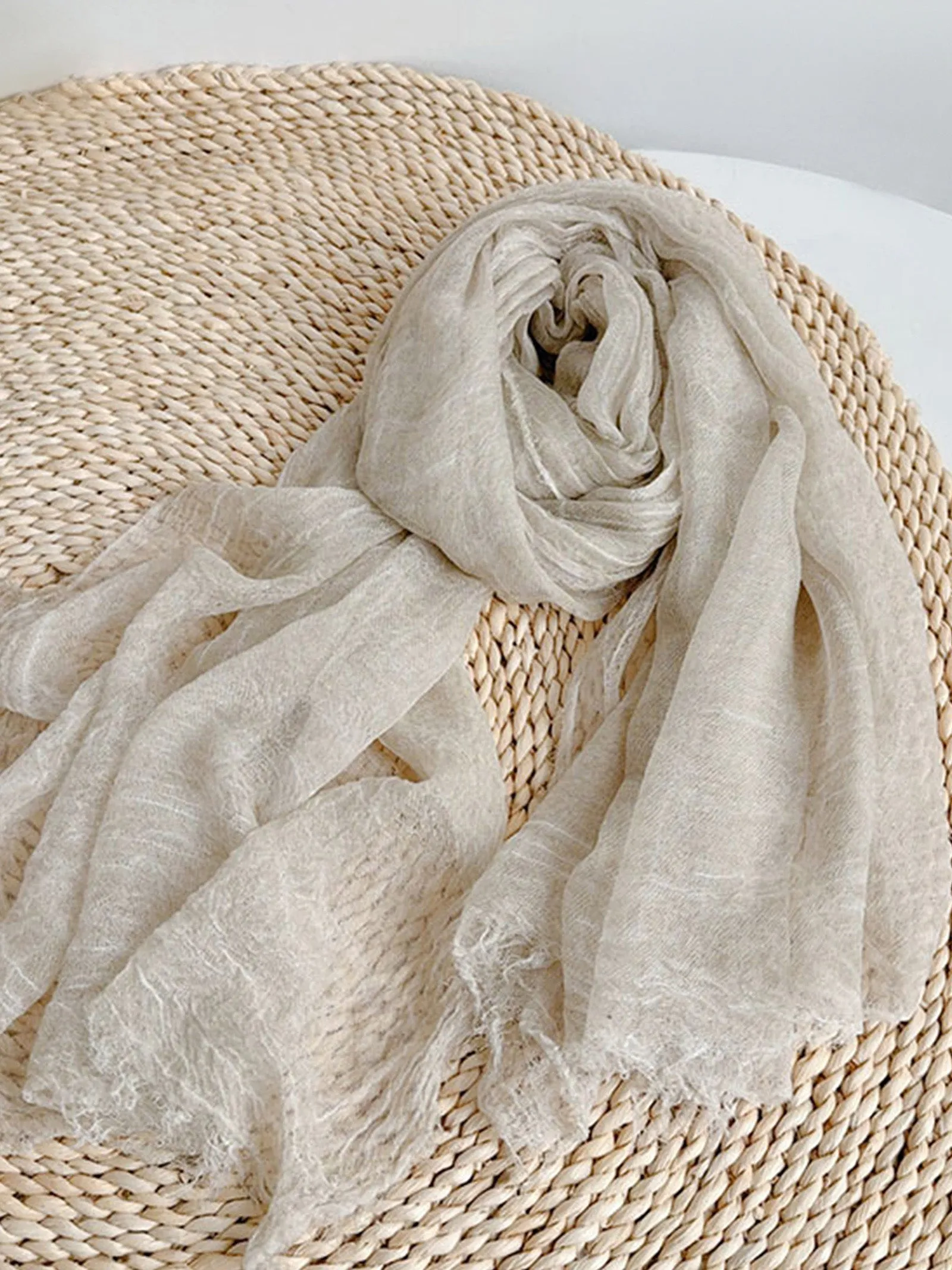 Wool Tencel Solid Ruched Lightweight Scarf sold by Lintico product image thumbnail 4