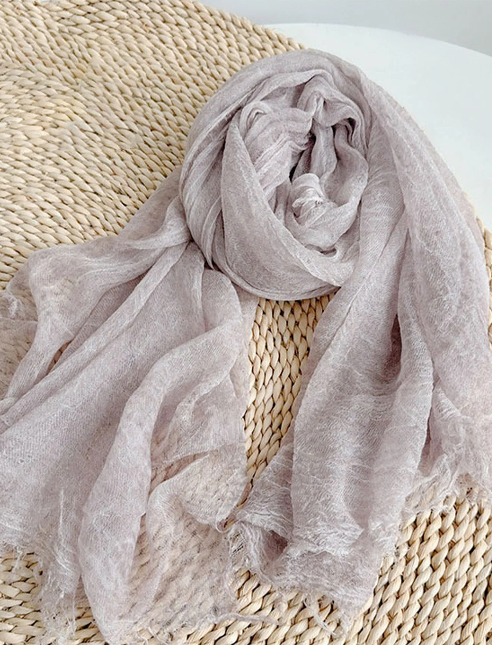 Wool Tencel Solid Ruched Lightweight Scarf sold by Lintico product image thumbnail 5